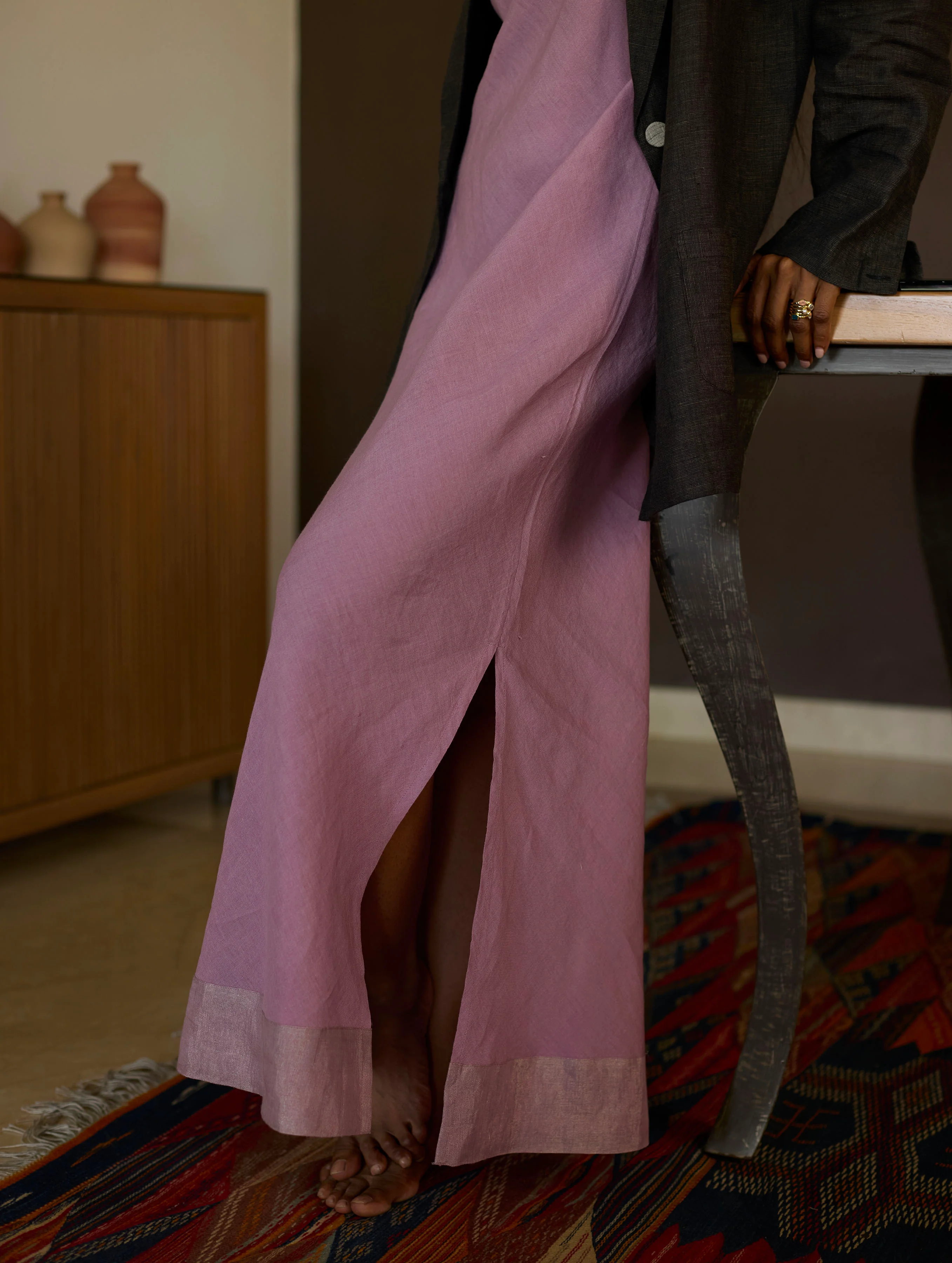 Niza Lavender Sleeveless Dress with Charcoal Jacket - Image 3