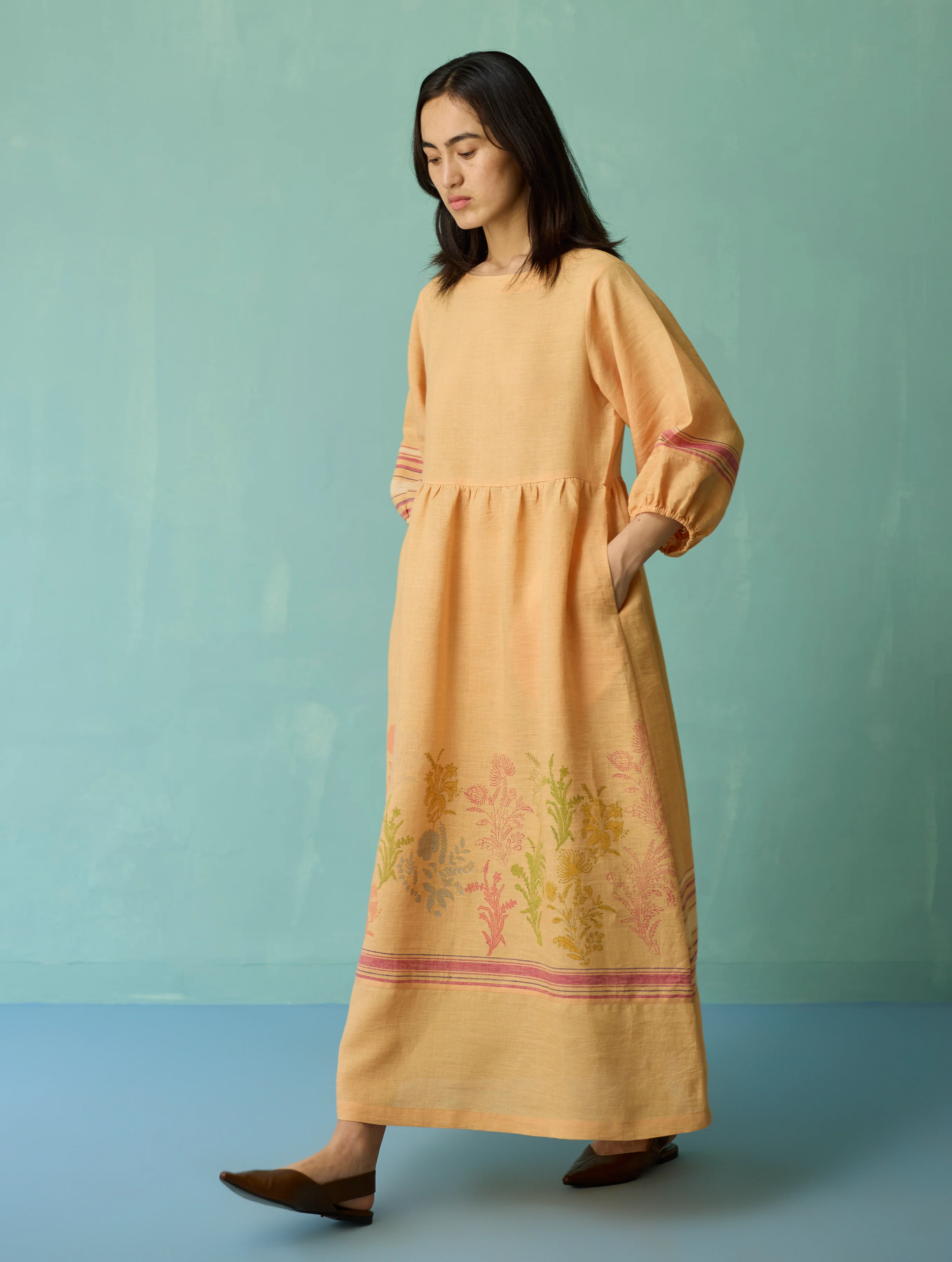 Ora Block-Printed Floral Linen Co-ord Set - Apricot - Image 6