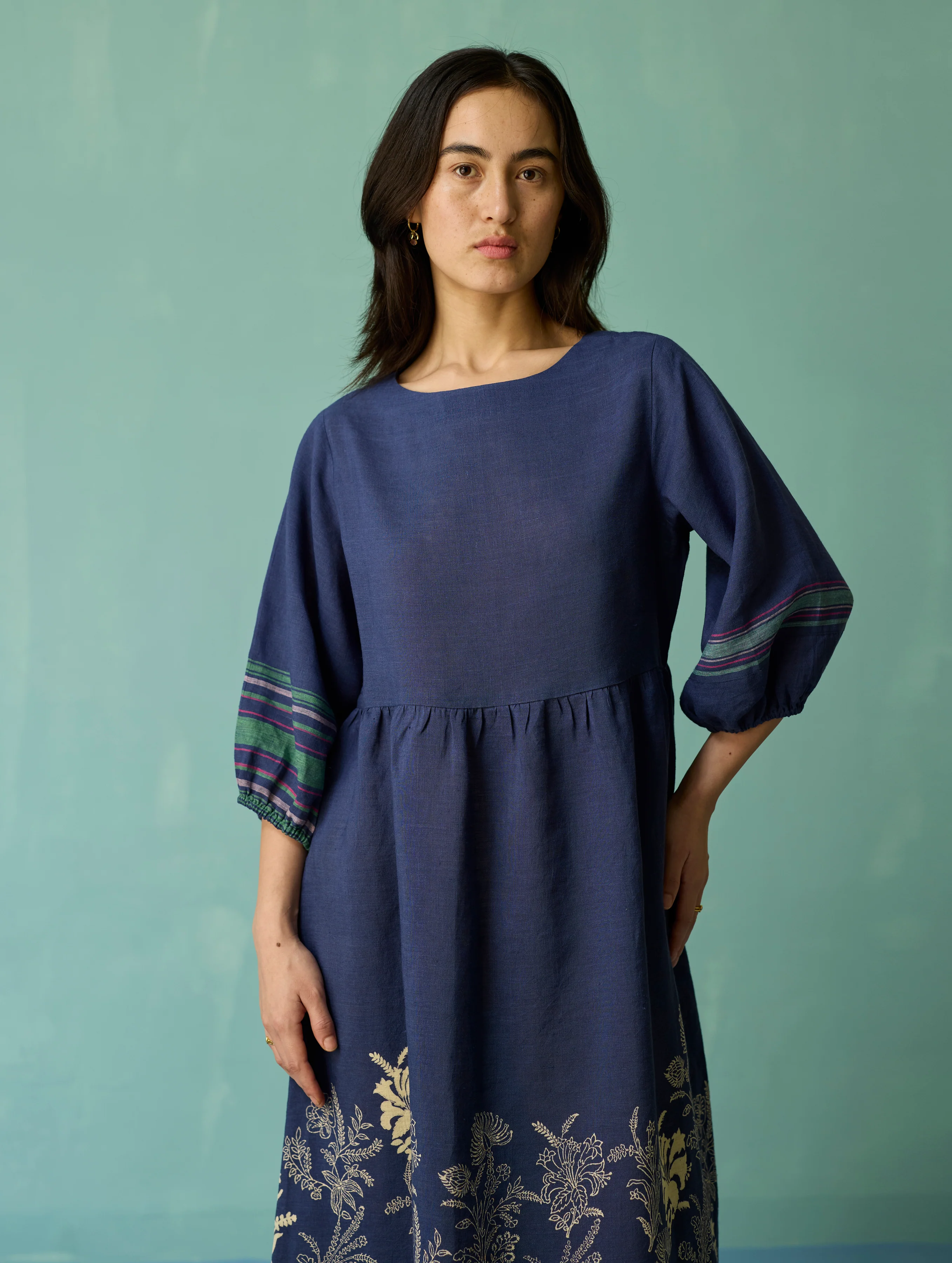 Ora Block-Printed Floral Linen Co-ord Set - Indigo - Image 17