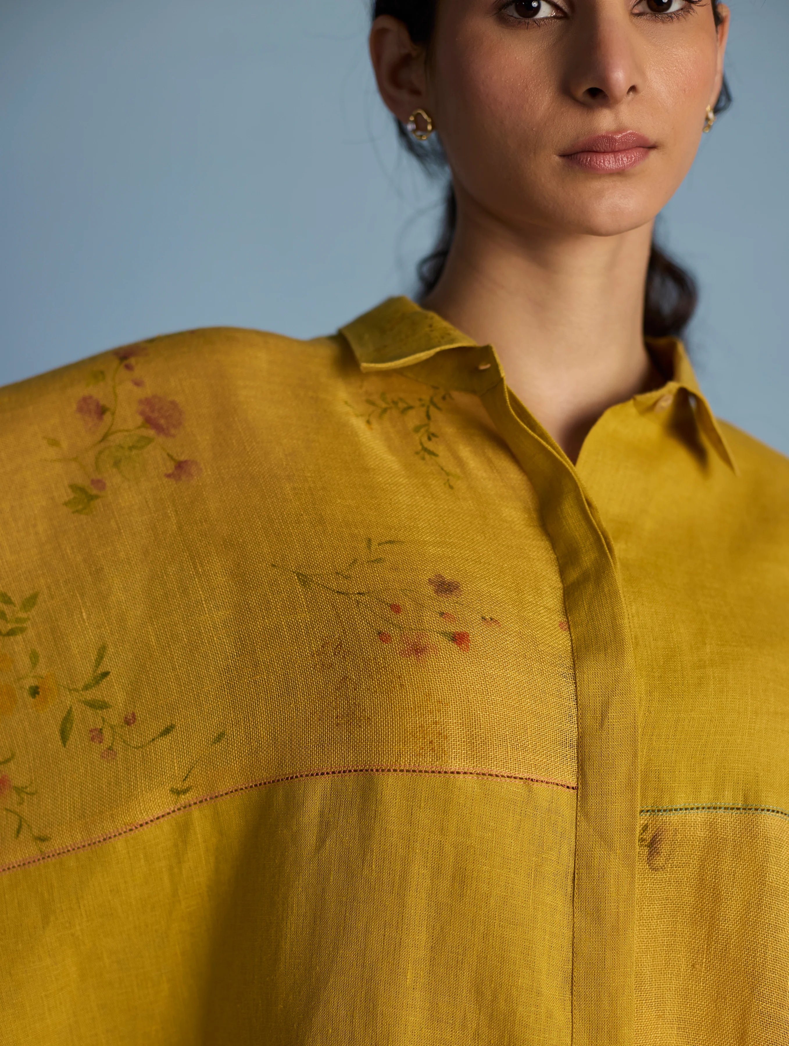 Osho Patchwork Kaftan Shirt - Ochre - Image 3