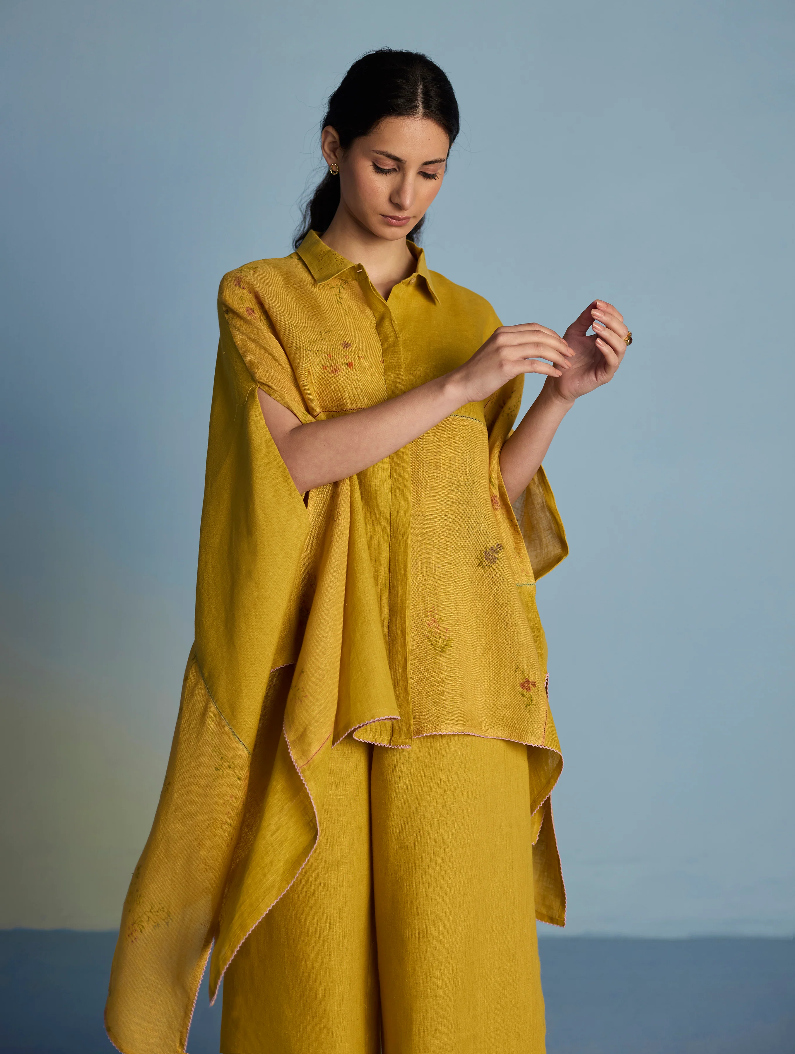 Osho Patchwork Kaftan Shirt - Ochre - Image 6