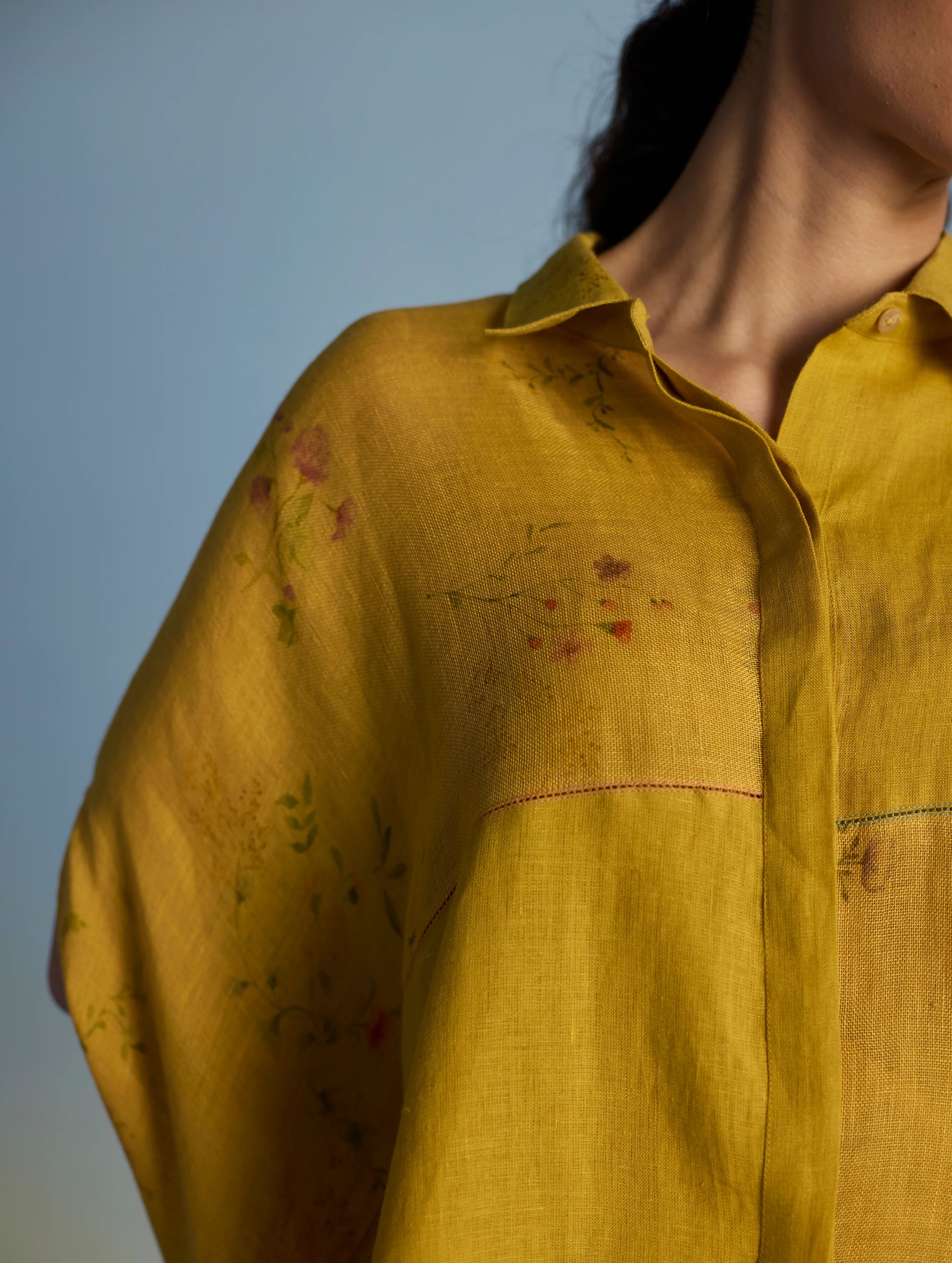 Osho Patchwork Kaftan Shirt - Ochre - Image 7
