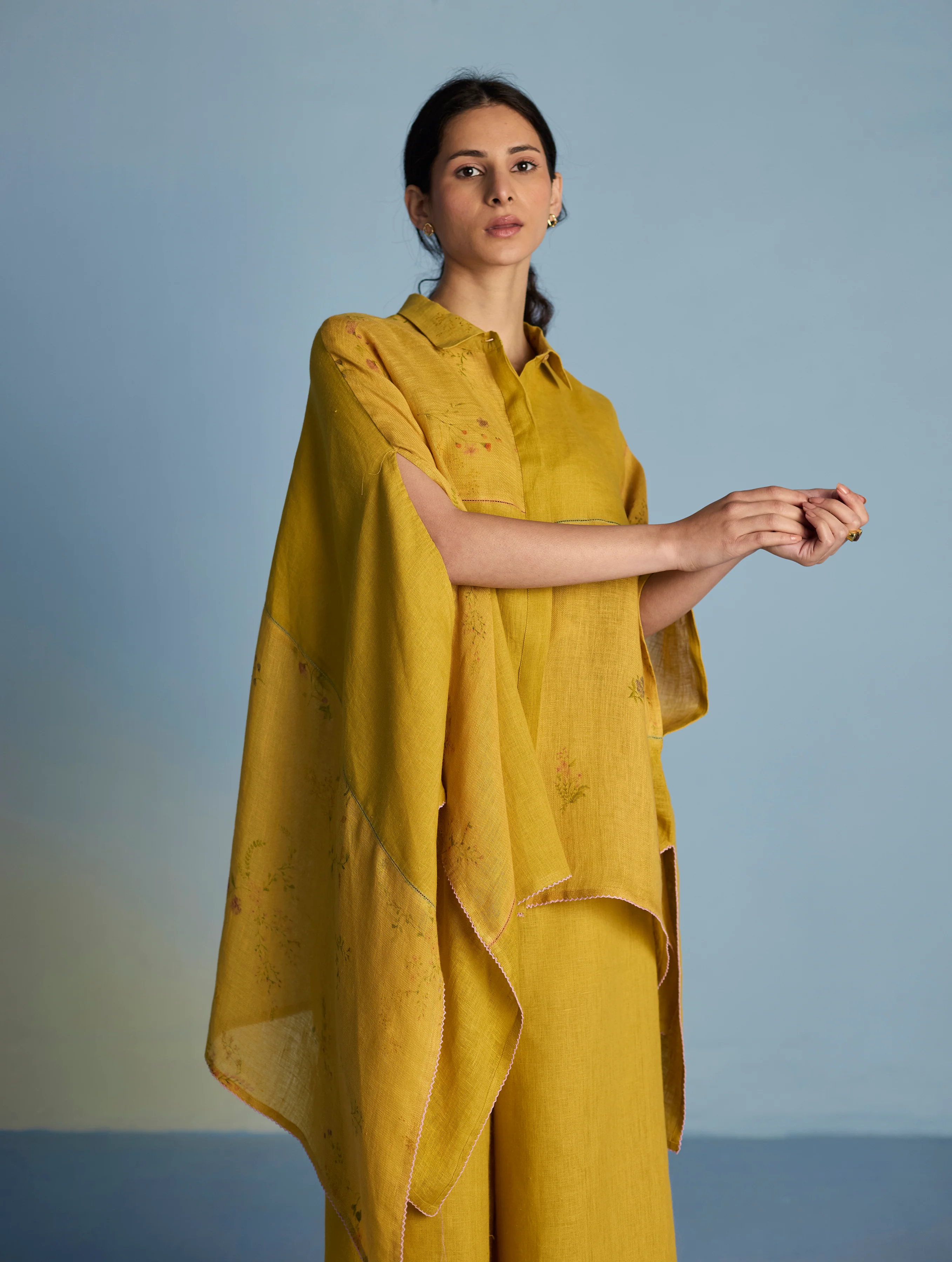 Osho Patchwork Kaftan Shirt - Ochre - Image 9