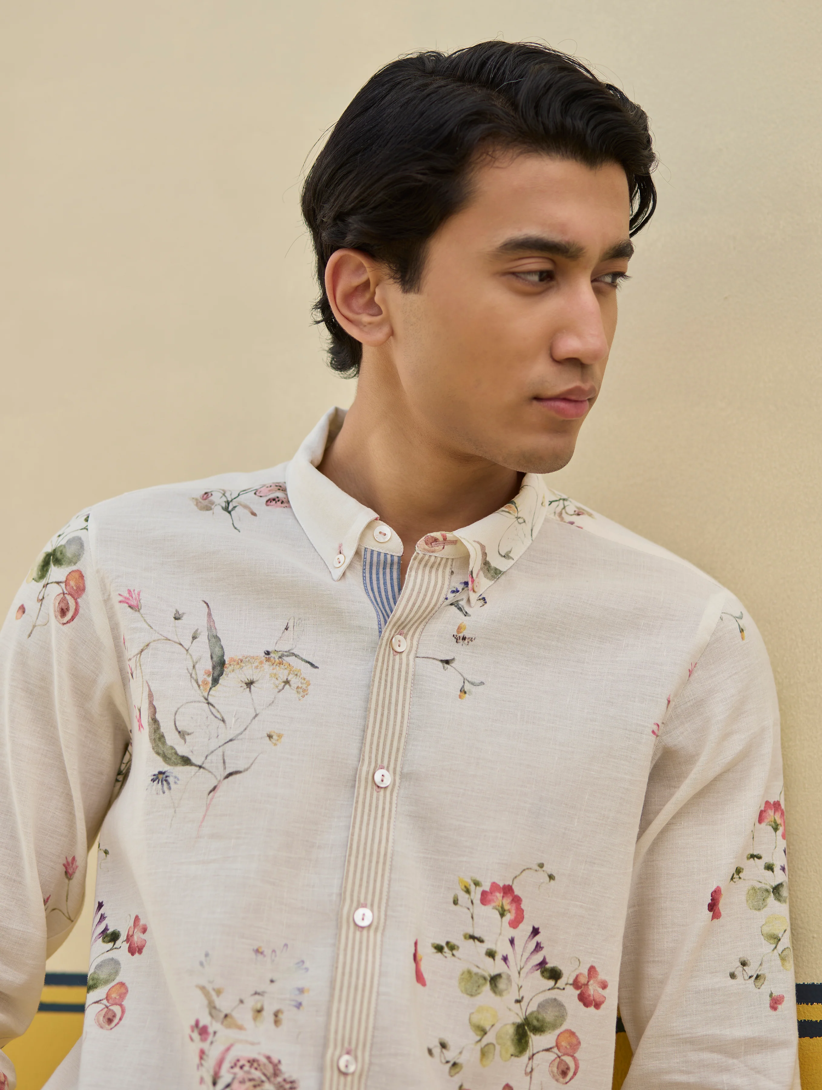 Ovi Watercolour Floral Shirt - Ivory - Image 3