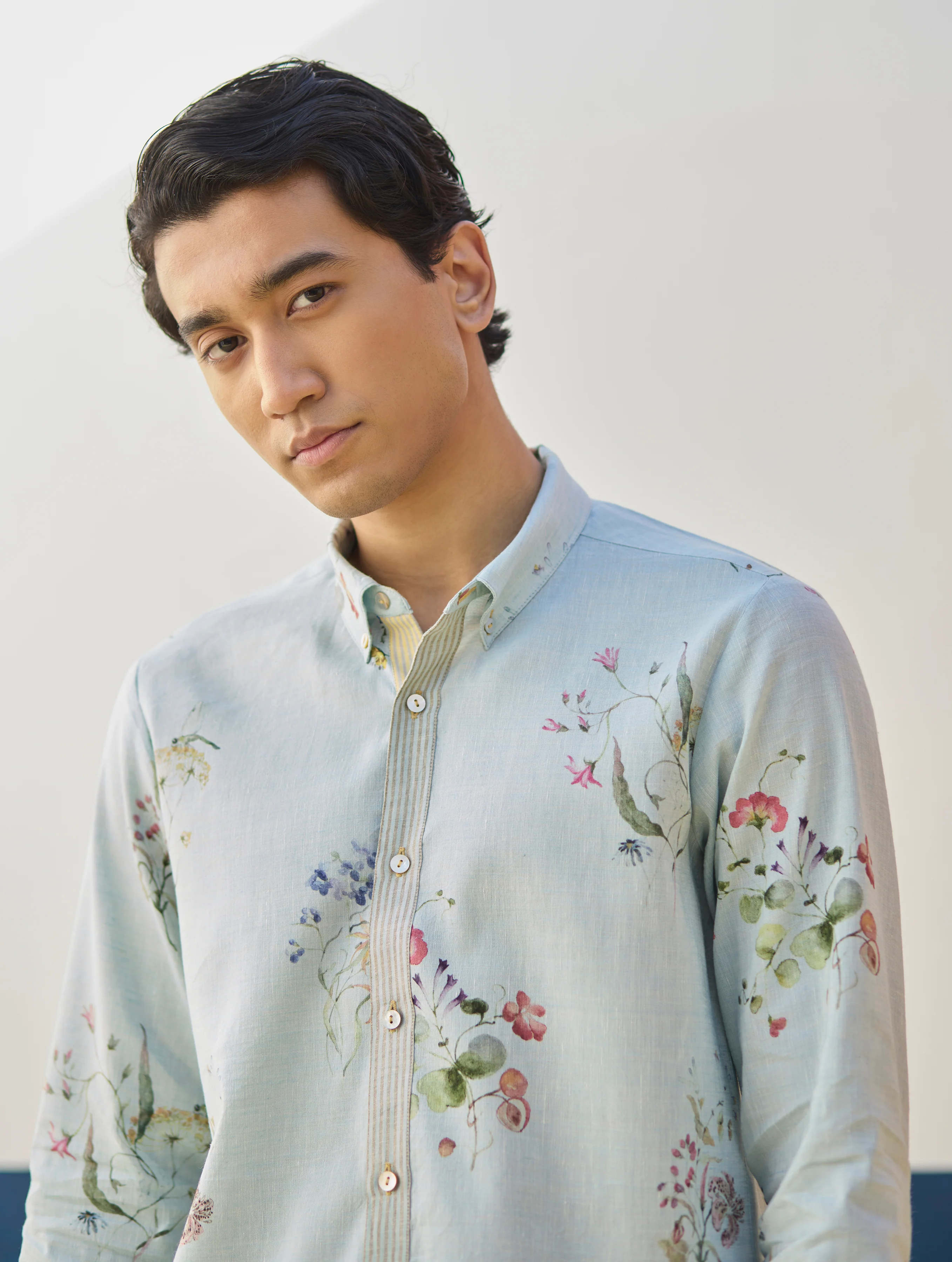Ovi Watercolour Floral Shirt - Sky - Image 3