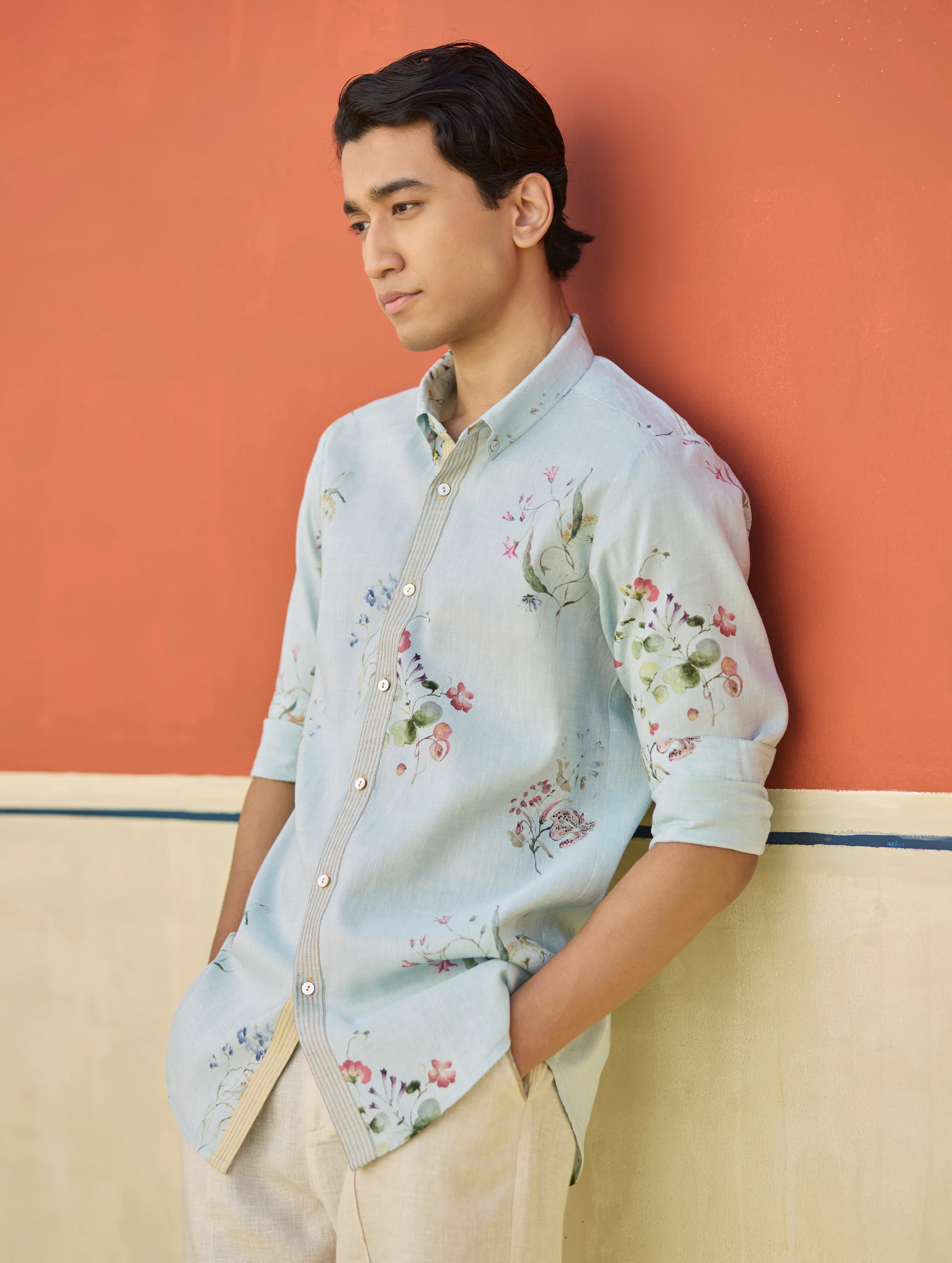 Ovi Watercolour Floral Shirt - Sky - Image 4