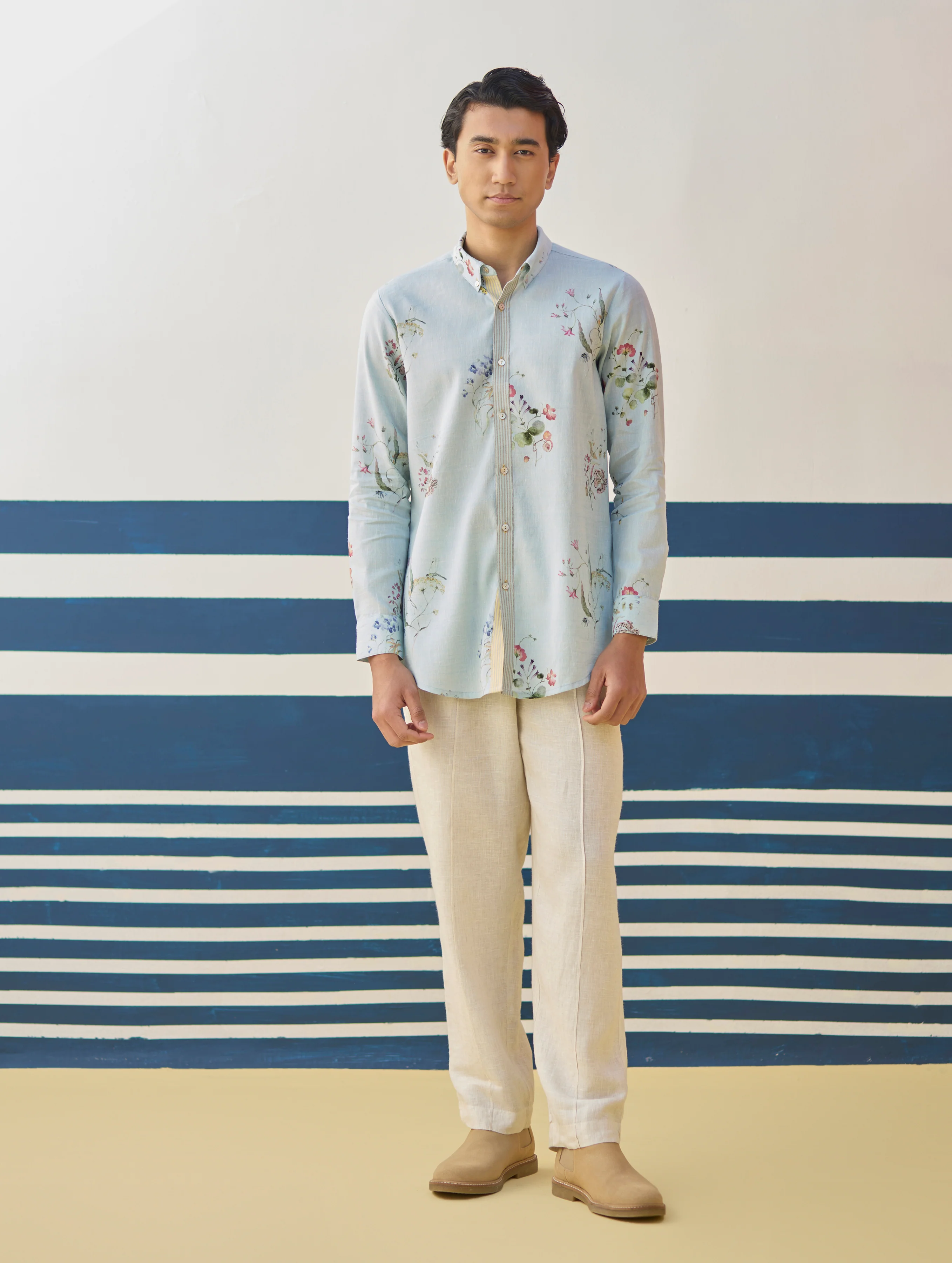 Ovi Watercolour Floral Shirt - Sky - Image 5