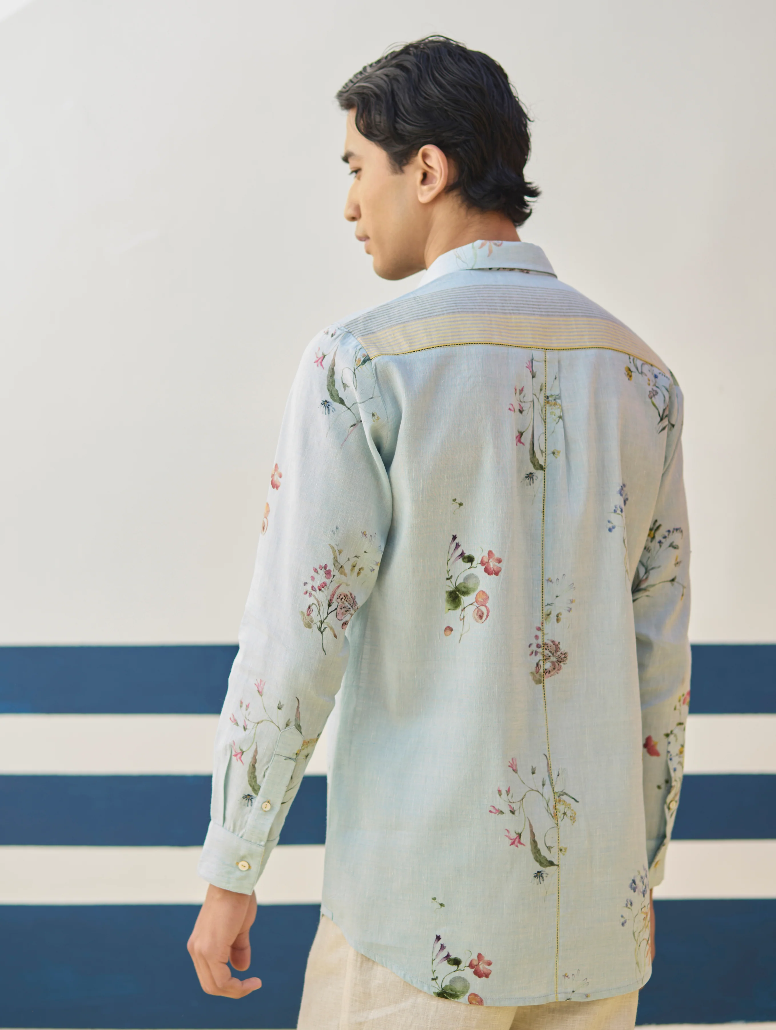 Ovi Watercolour Floral Shirt - Sky - Image 7