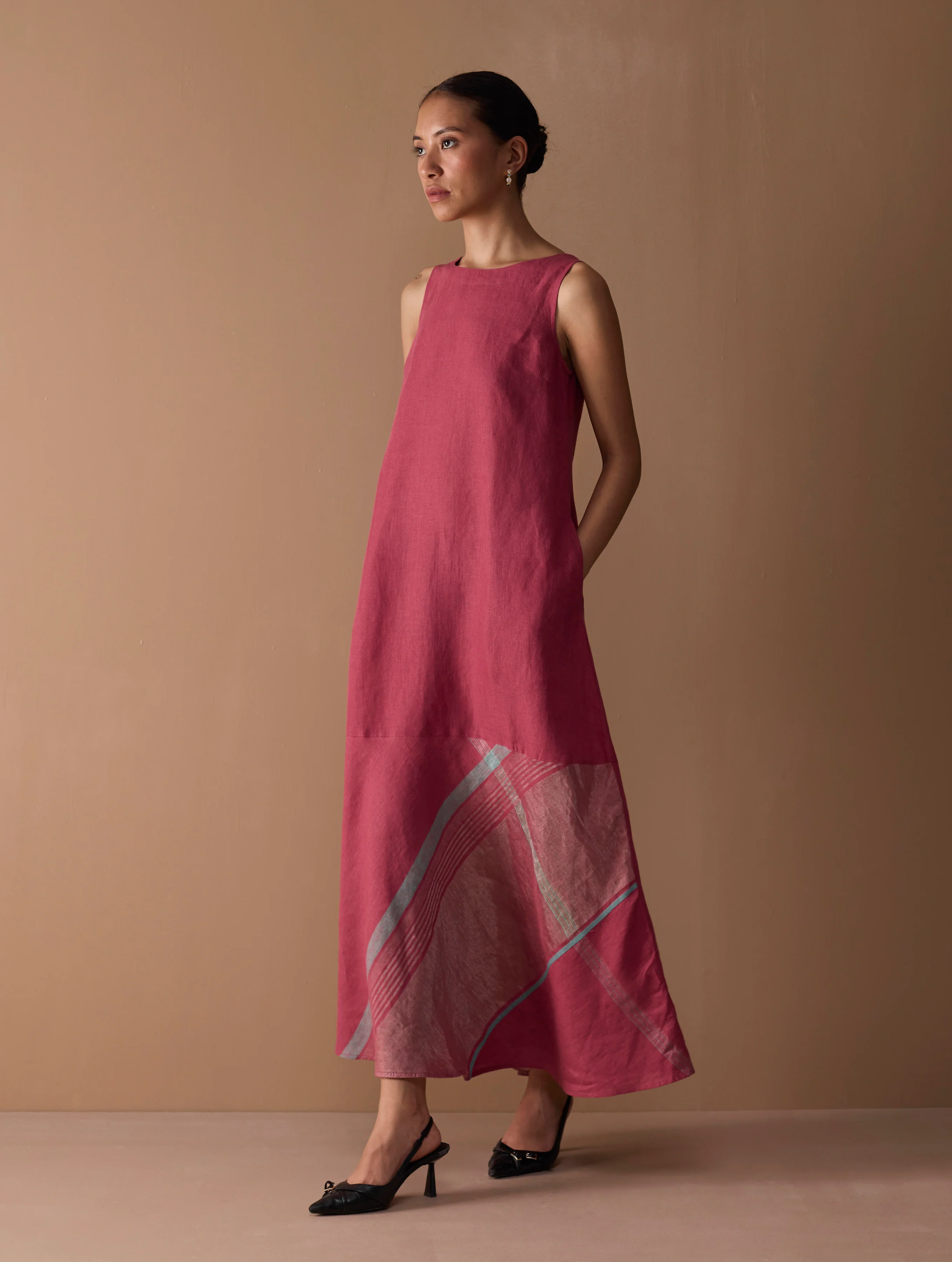 Pana Bias Panel Metallic Dress - Metallic Crimson - Image 4
