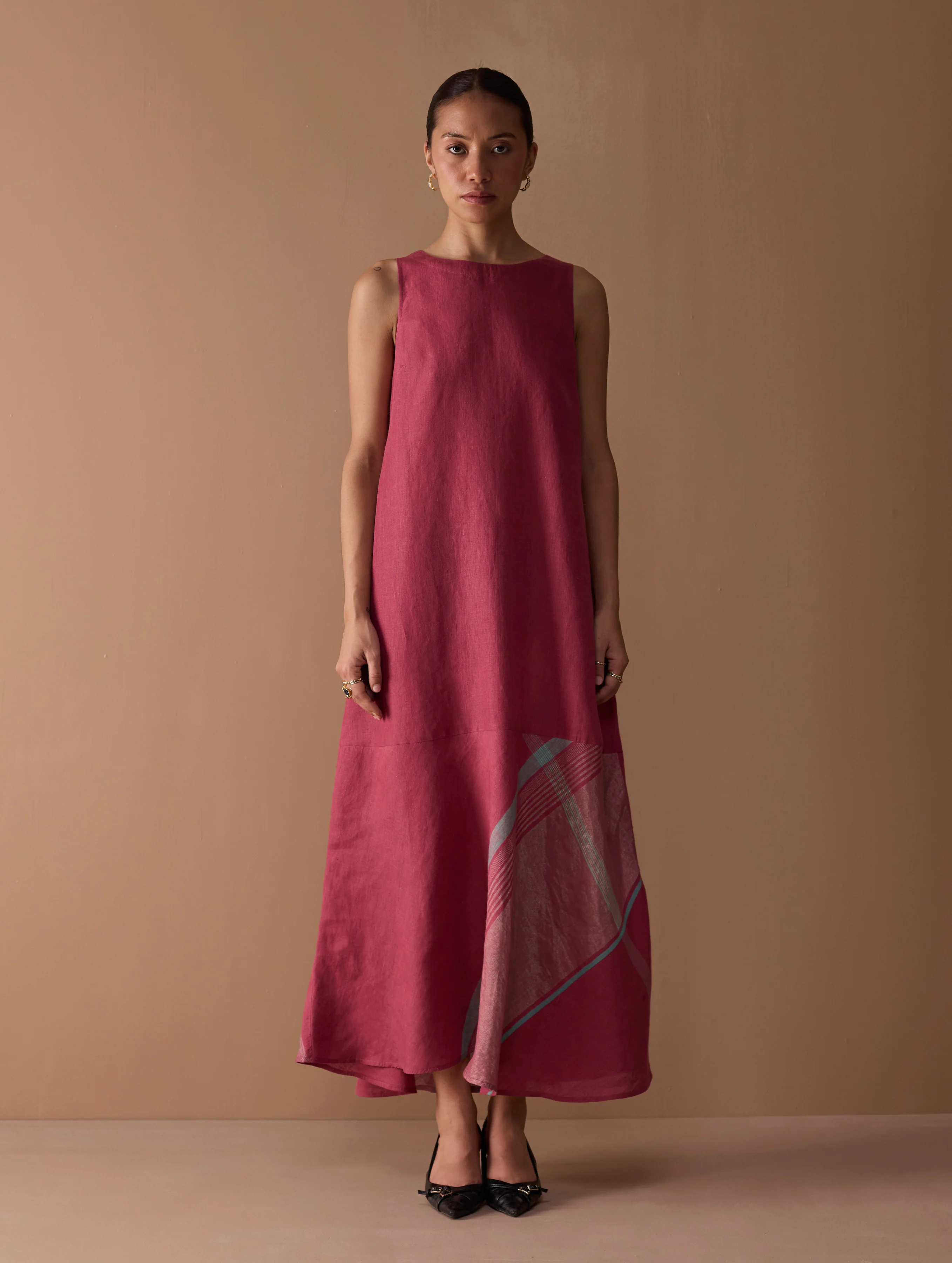 Pana Bias Panel Metallic Dress - Metallic Crimson - Image 7