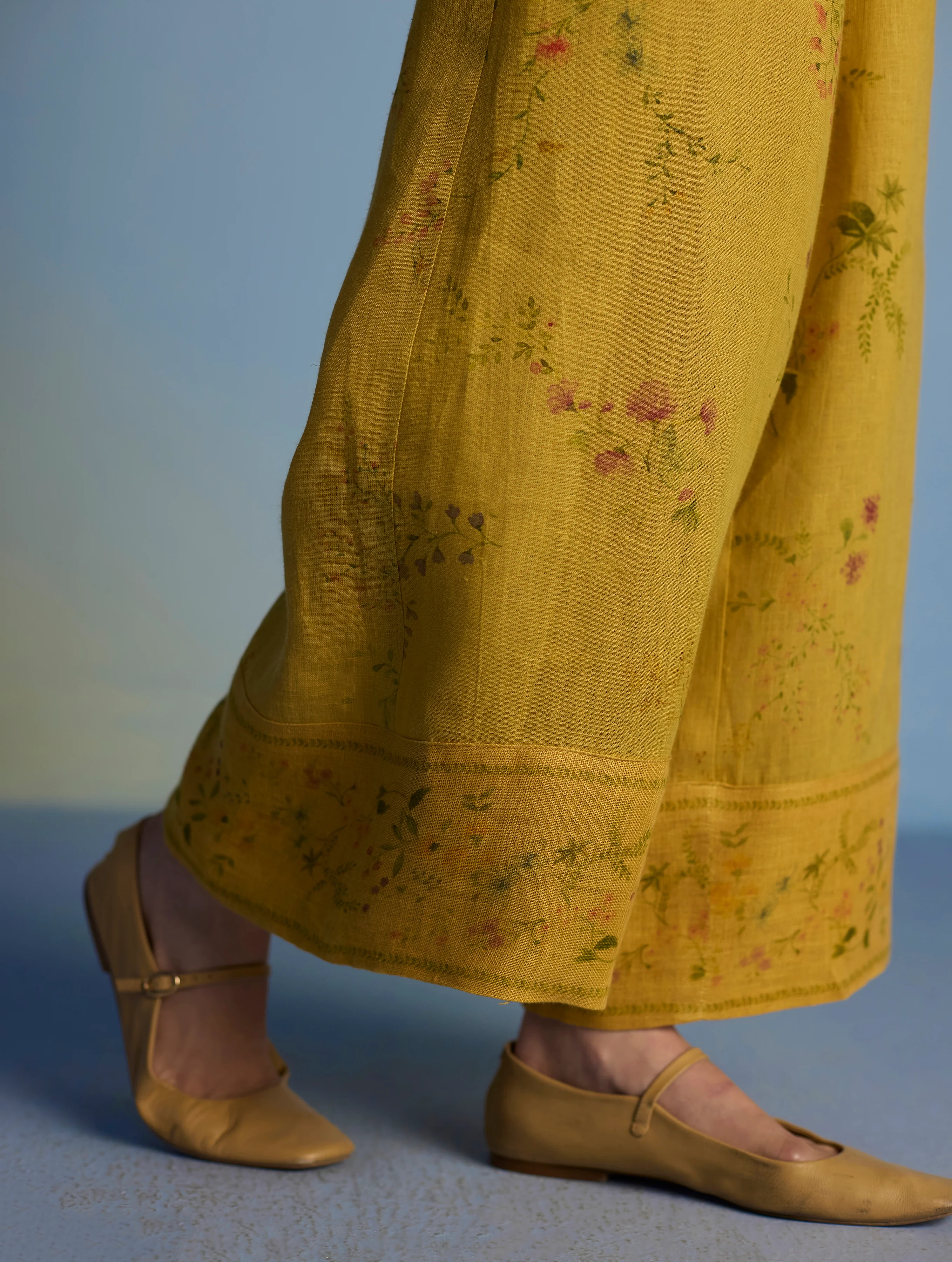 Para Hand-Embroidered Linen Kurta Set  - Ochre - Image 11