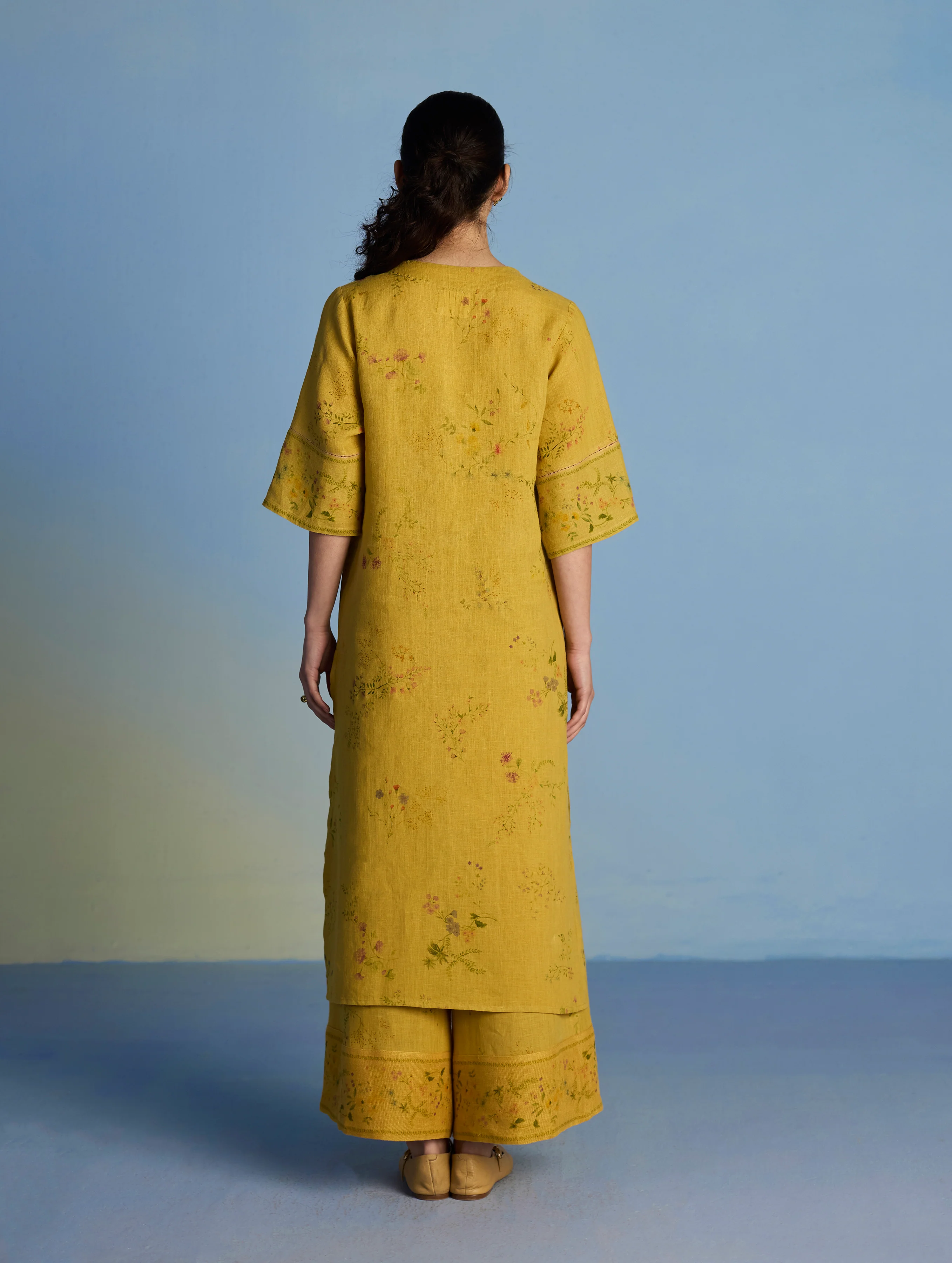 Para Hand-Embroidered Linen Kurta Set  - Ochre - Image 12