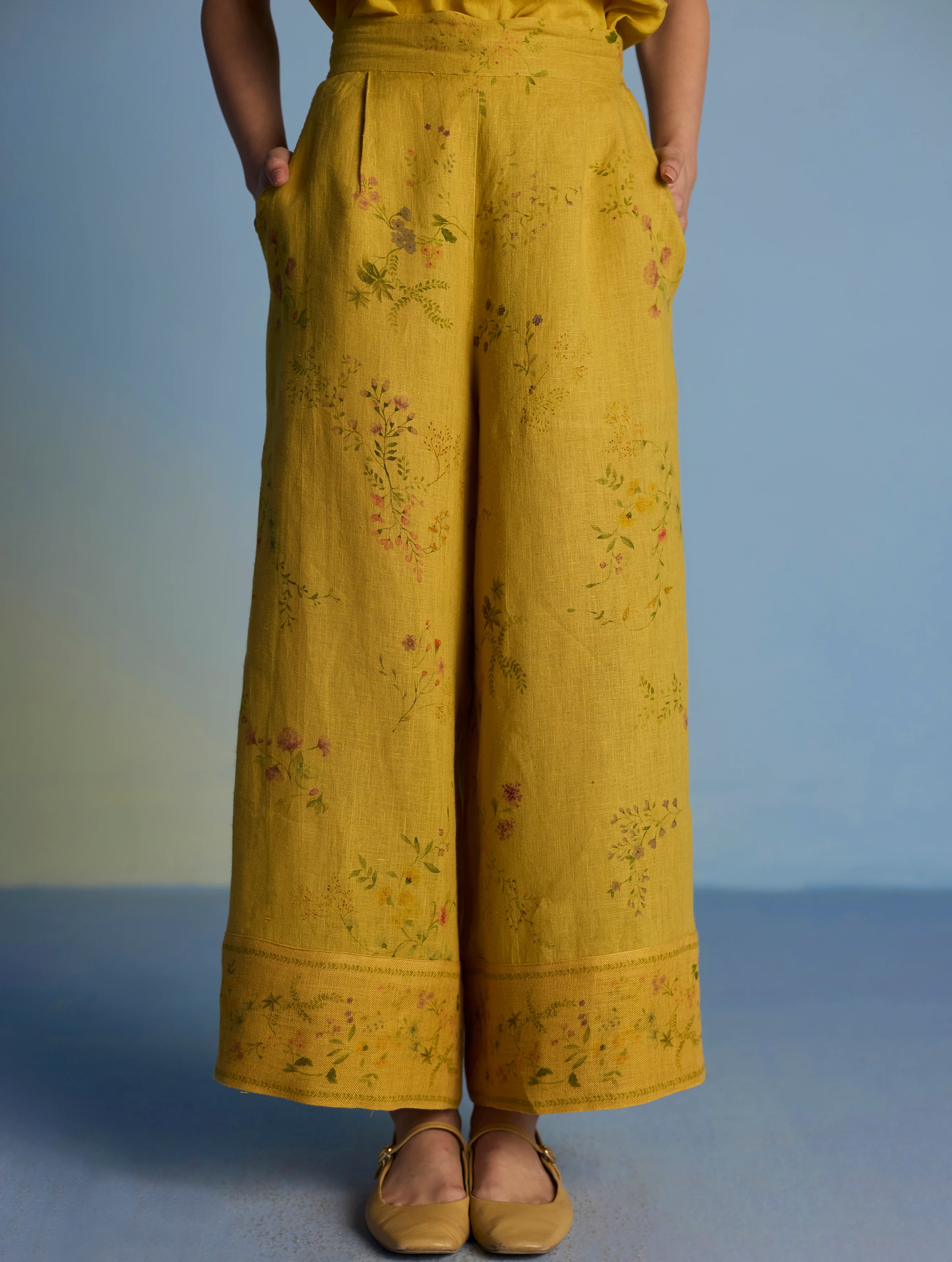 Para Hand-Embroidered Linen Kurta Set  - Ochre - Image 13
