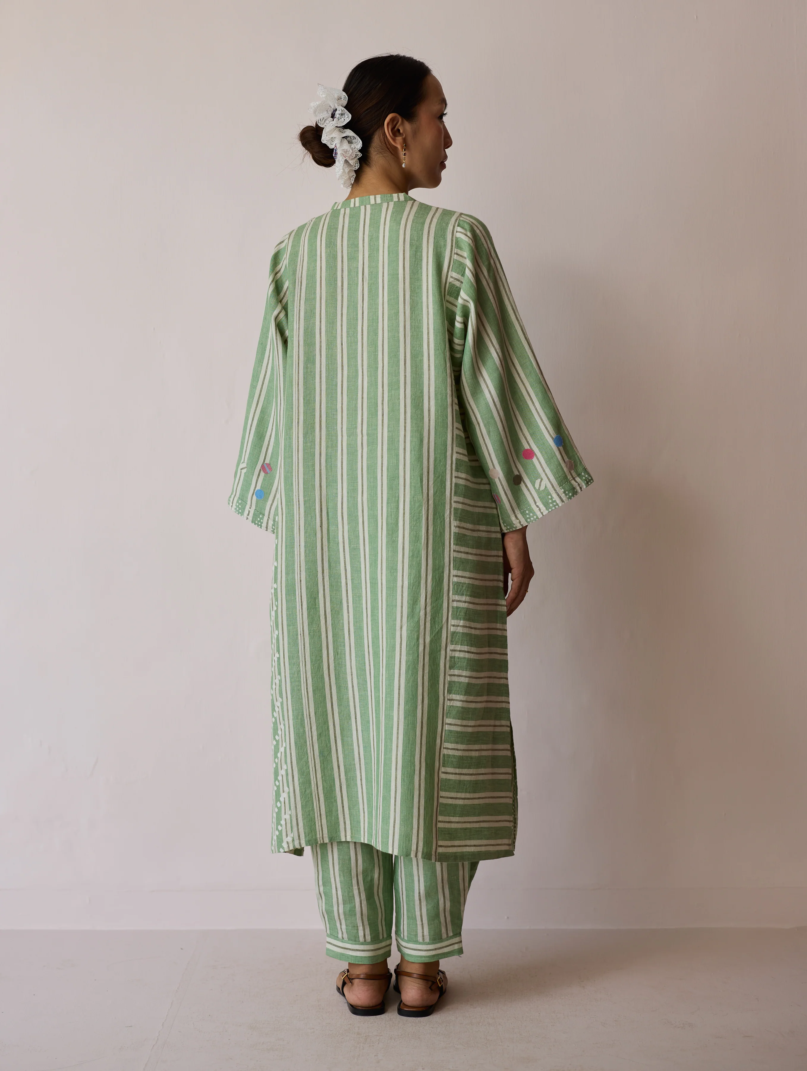 Parvee Block-Printed Linen Angrakha Kurta - Fern - Image 10