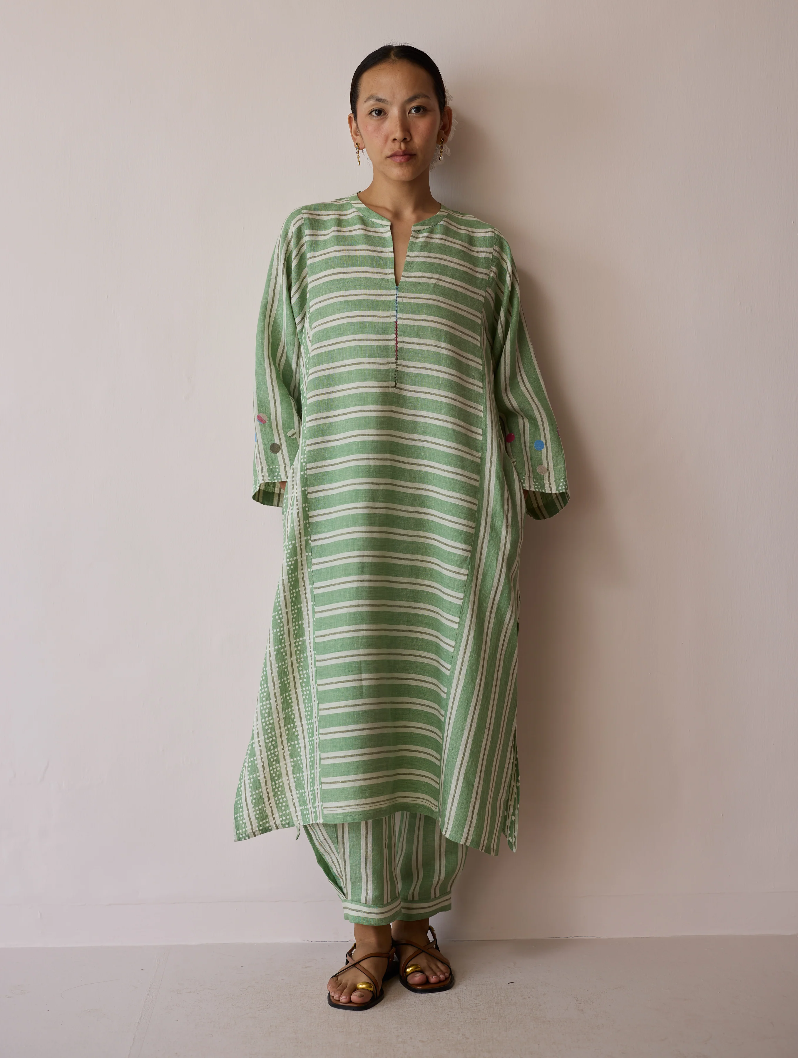 Parvee Block-Printed Linen Angrakha Kurta - Fern - Image 2