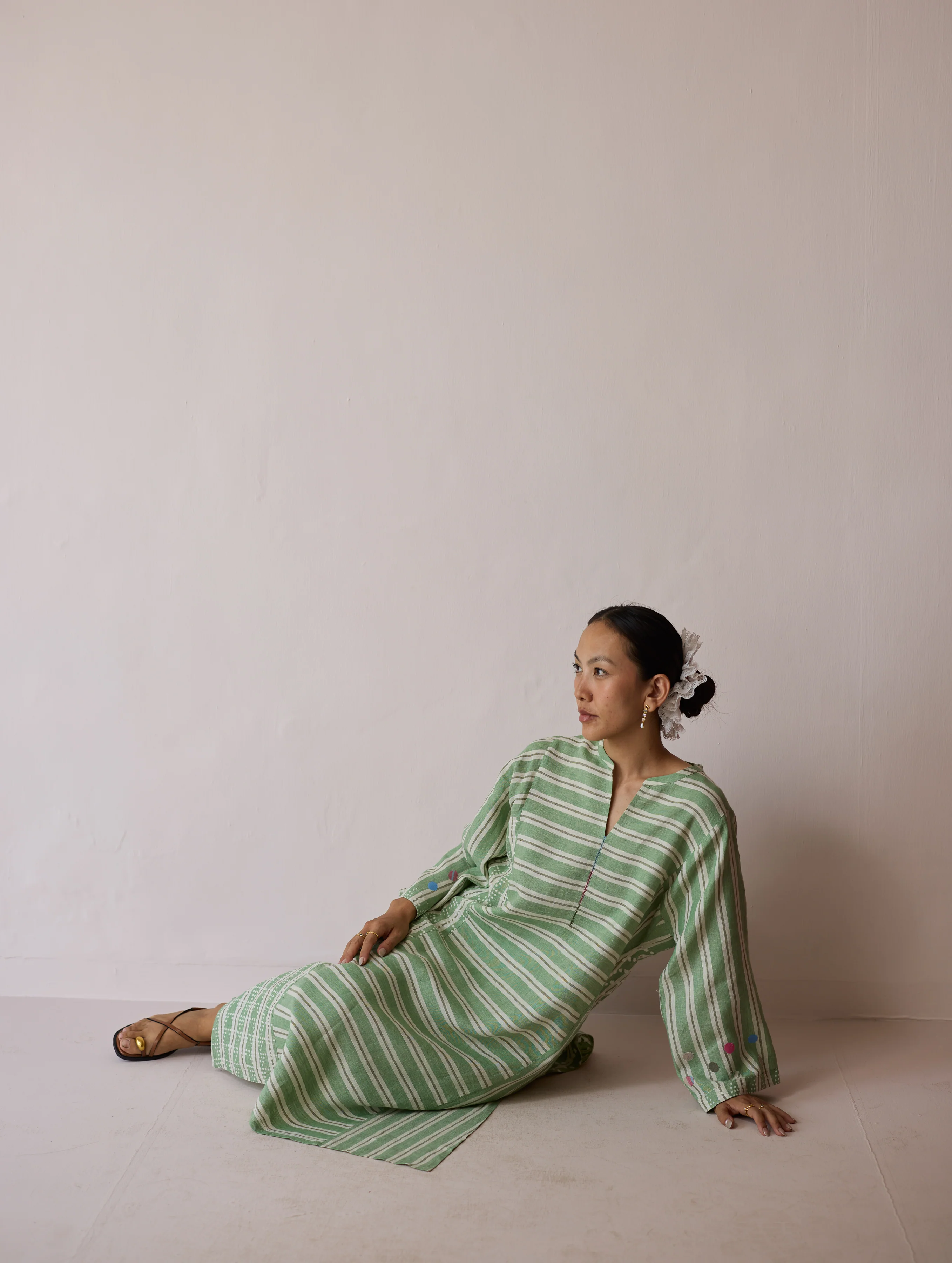 Parvee Block-Printed Linen Angrakha Kurta - Fern - Image 5