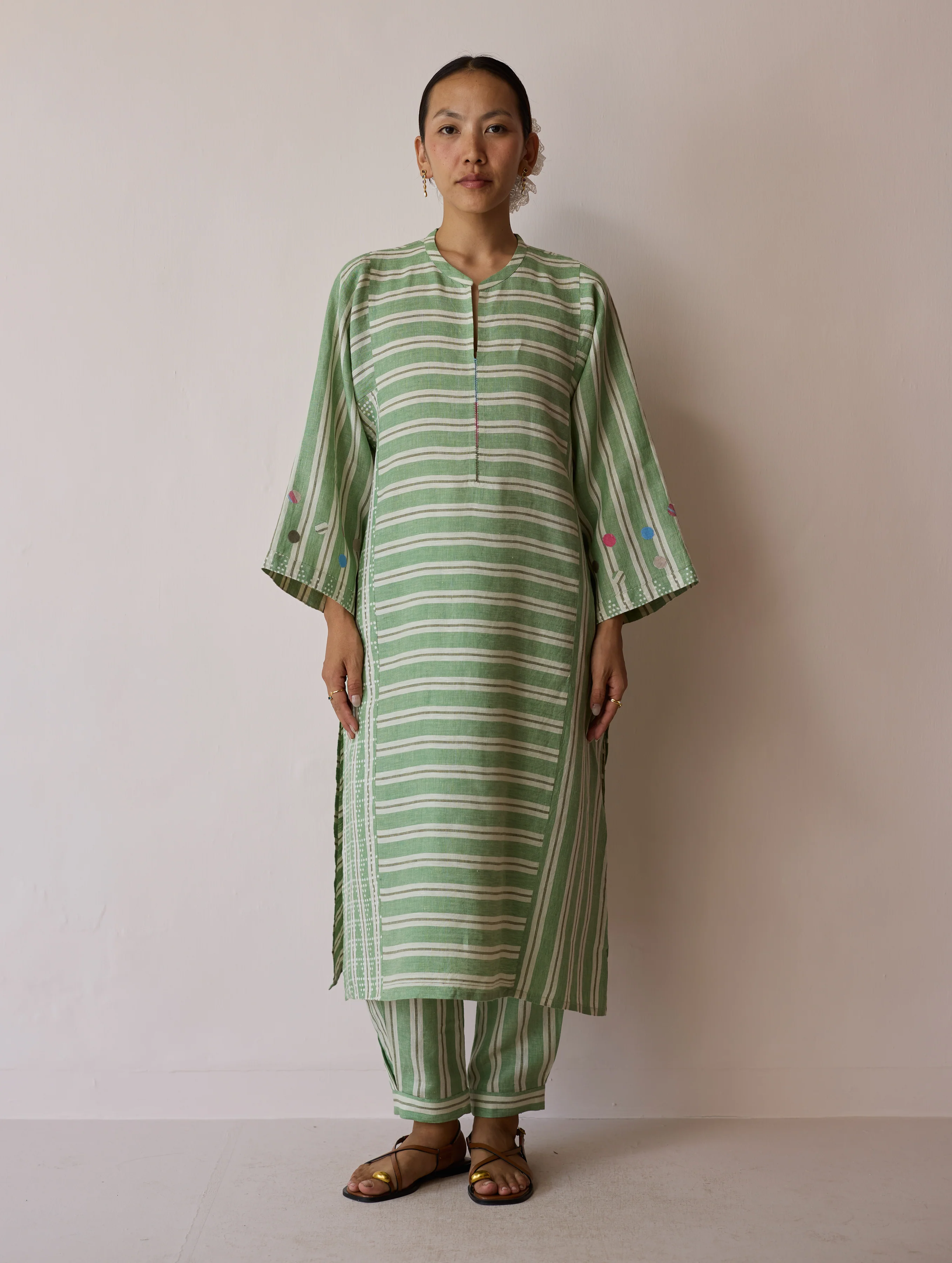 Parvee Block-Printed Linen Angrakha Kurta - Fern - Image 8