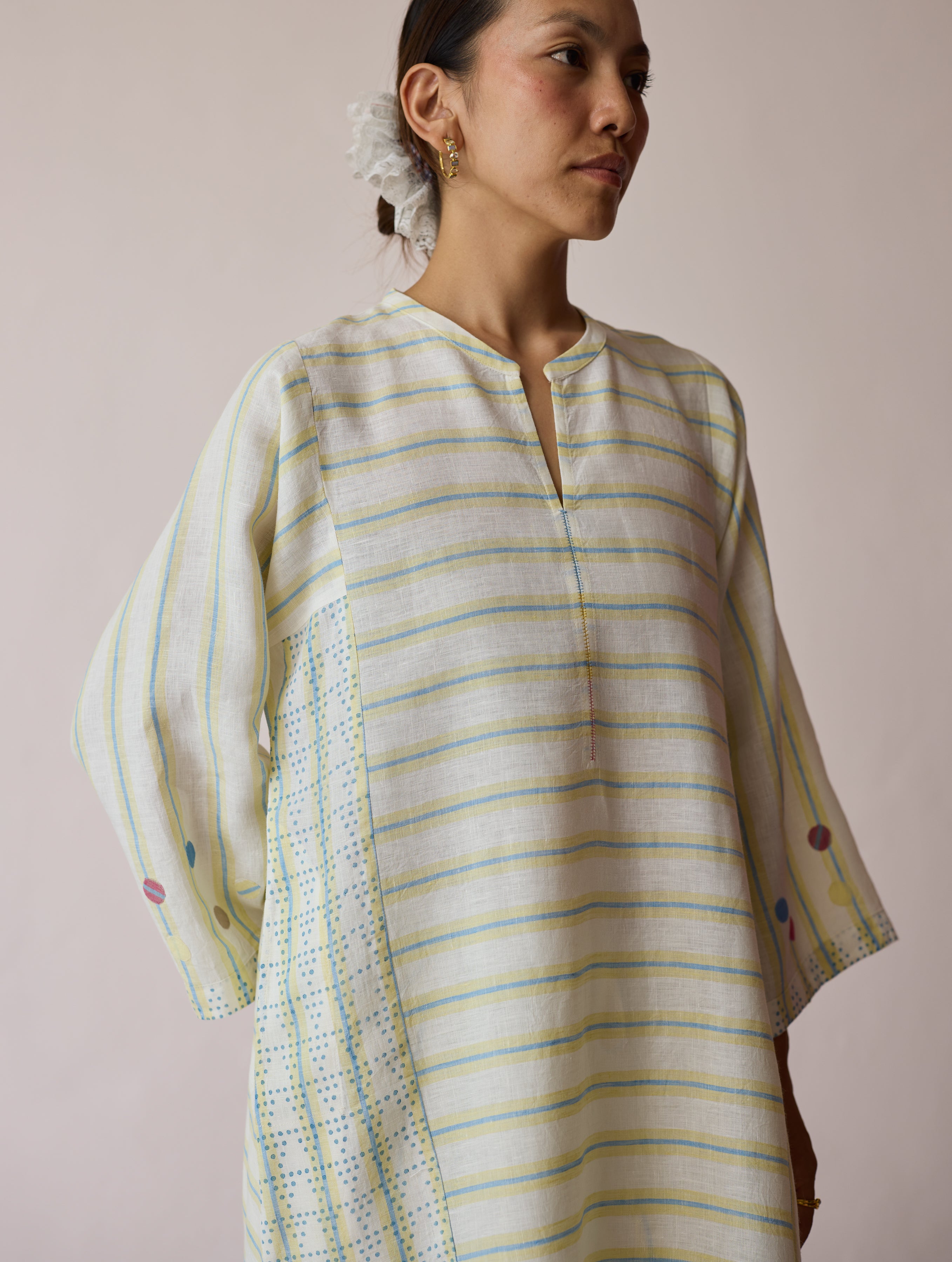 Parvee Block-Printed Linen Angrakha Kurta - Ivory - Image 11