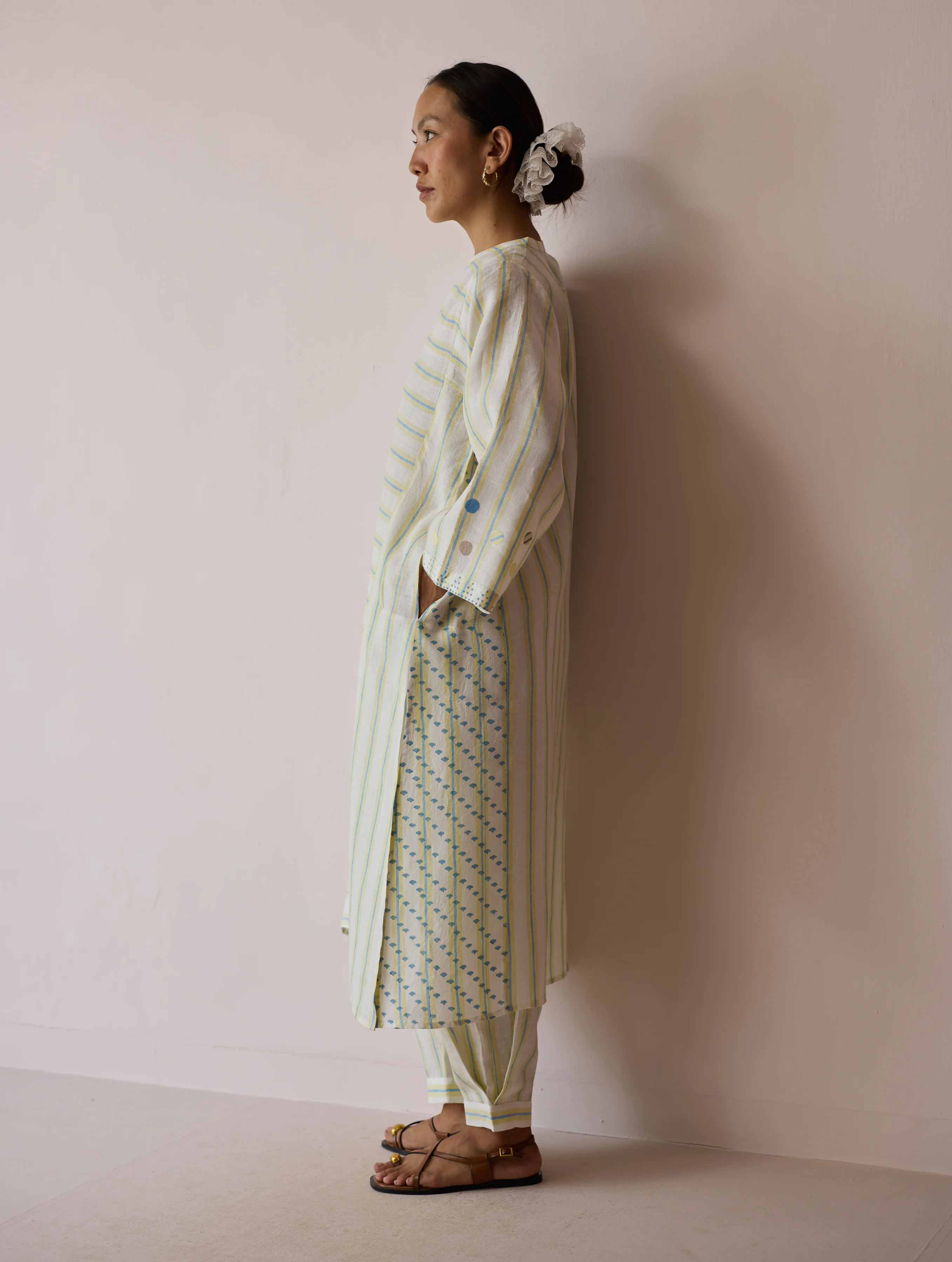 Parvee Block-Printed Linen Angrakha Kurta - Ivory - Image 15