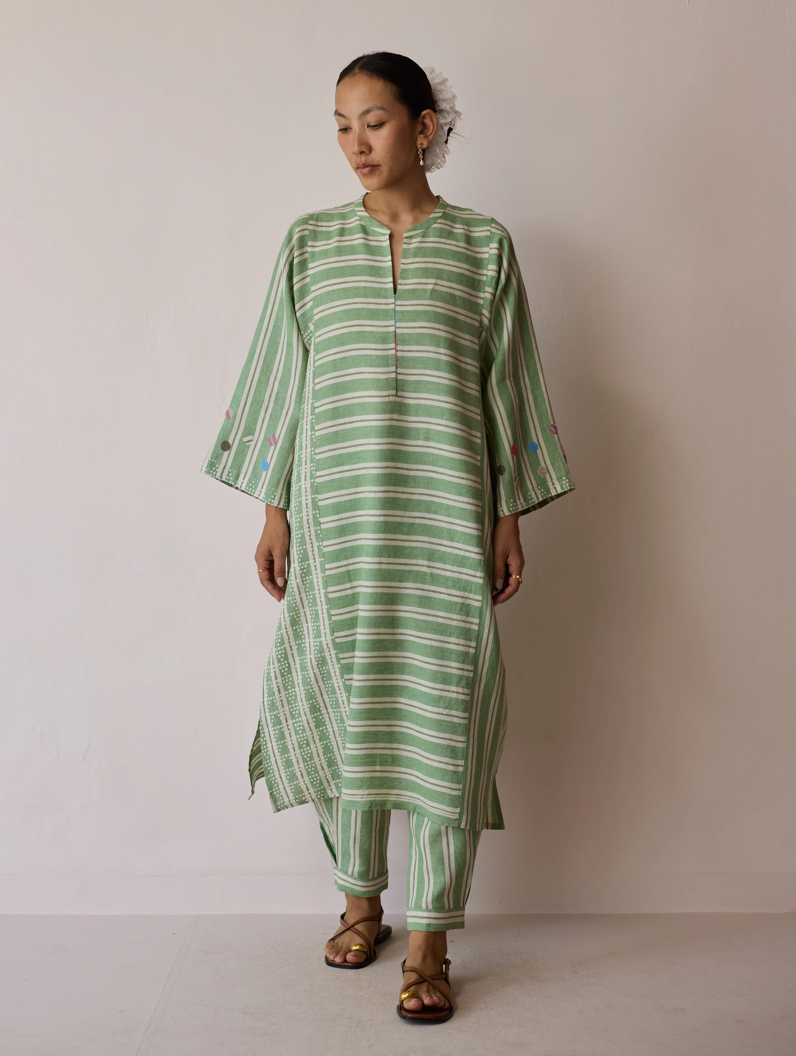Parvee Block-Printed Linen Kurta Set - Fern - Image 3