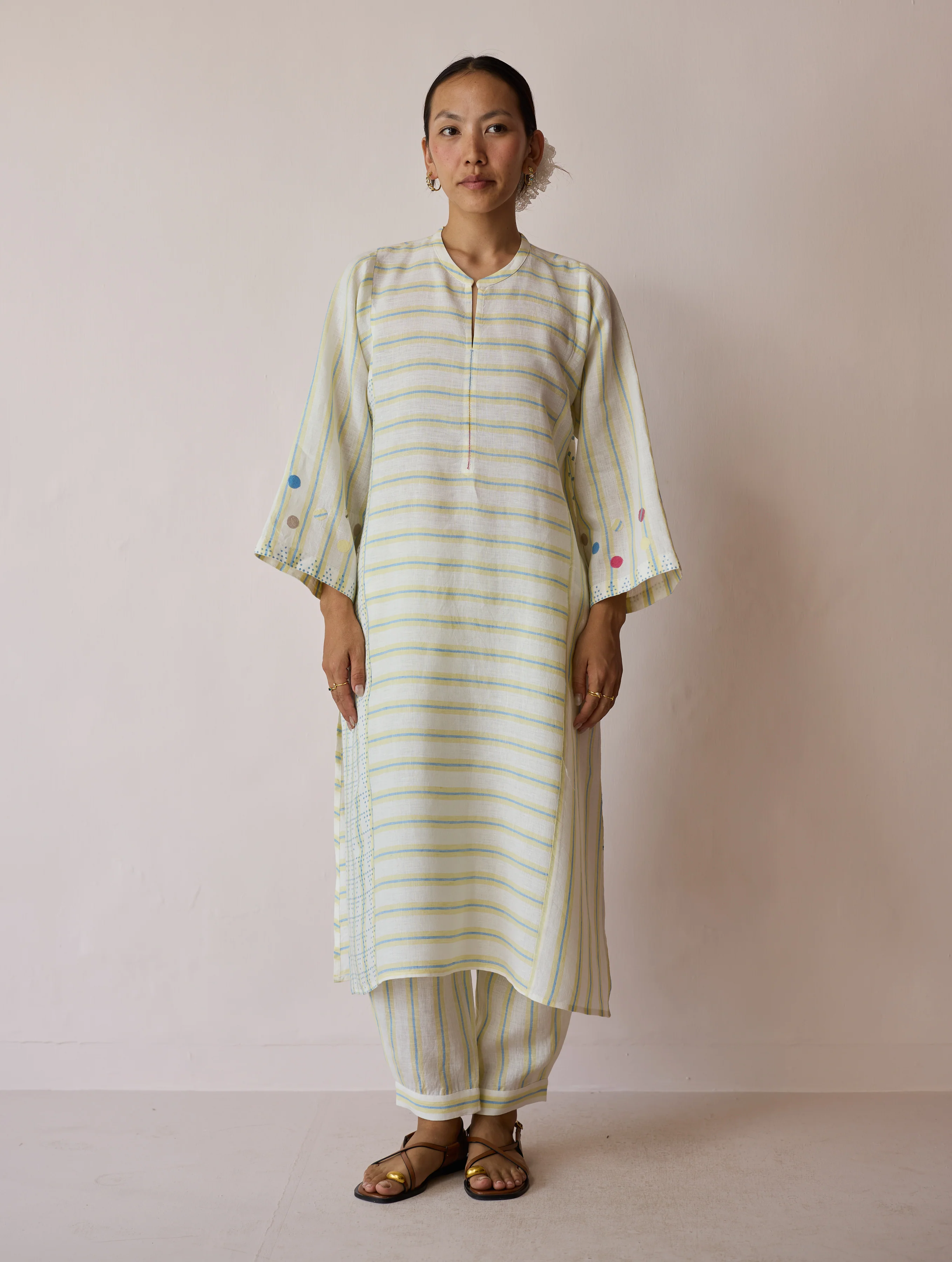 Parvee Block-Printed Linen Kurta Set - Ivory - Image 10