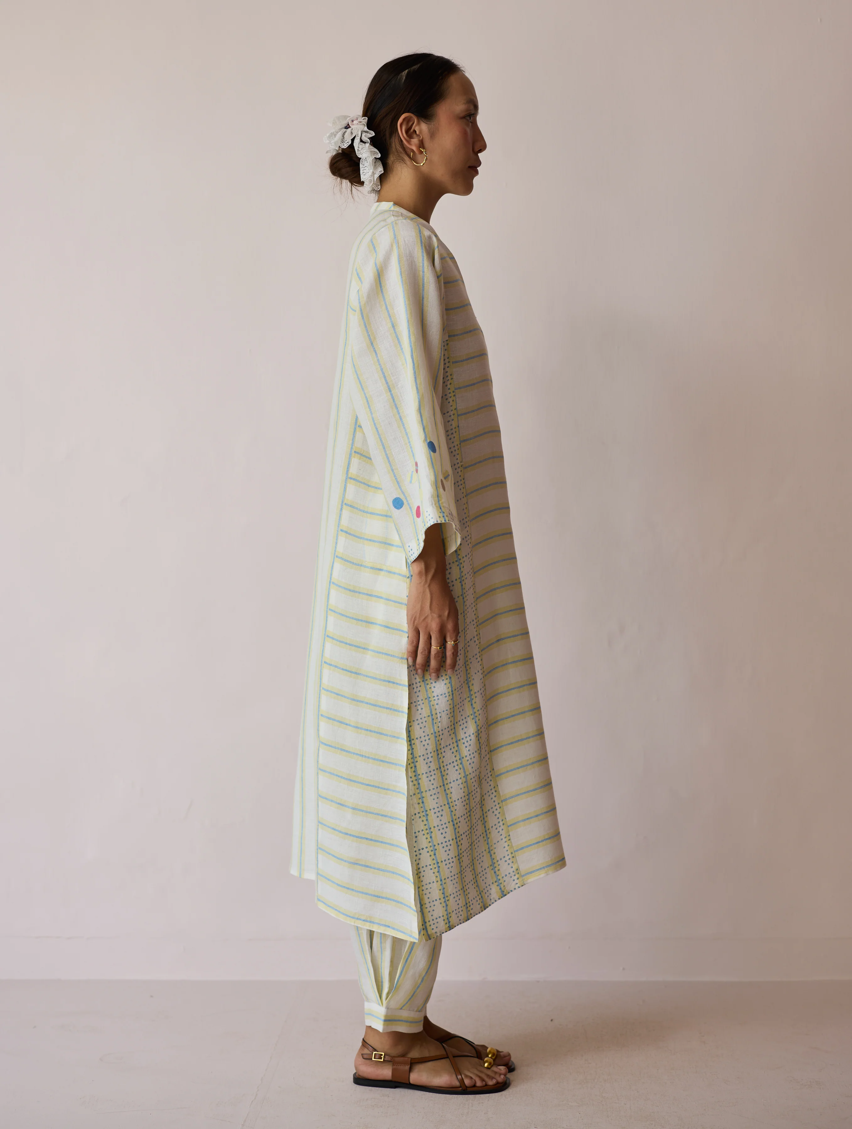 Parvee Block-Printed Linen Kurta Set - Ivory - Image 14