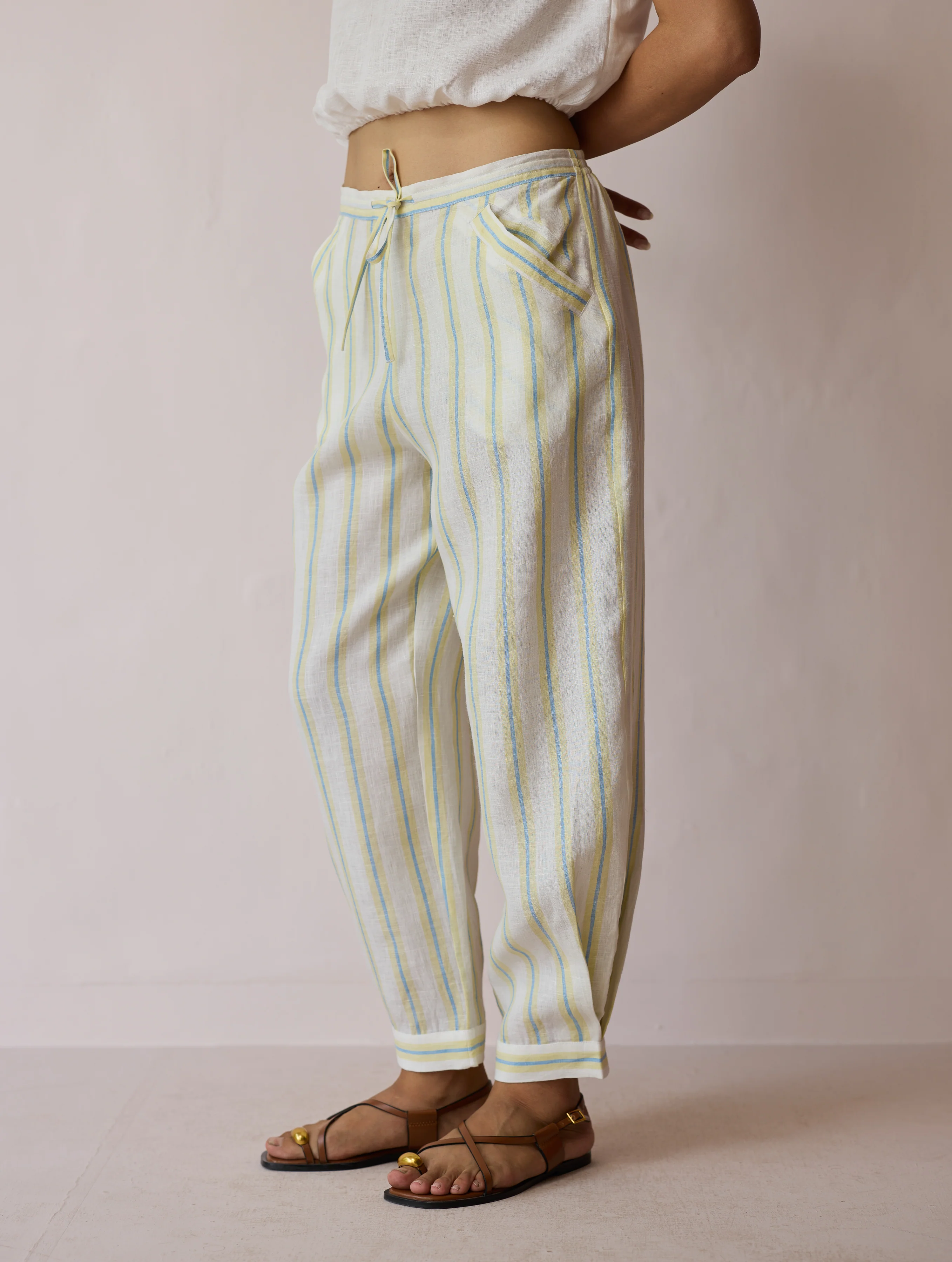 Parvee Block-Printed Linen Kurta Set - Ivory - Image 16