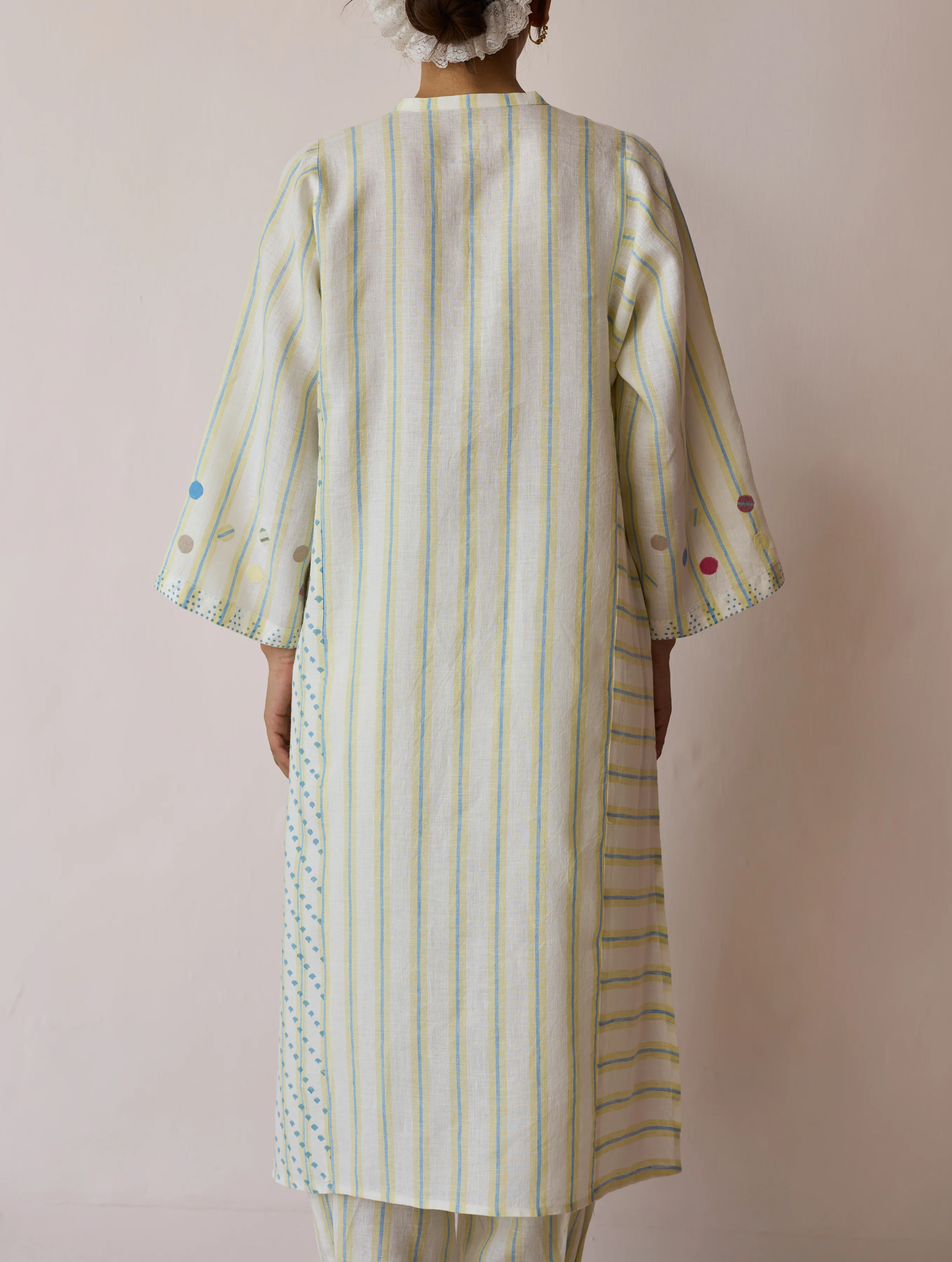 Parvee Block-Printed Linen Kurta Set - Ivory - Image 18