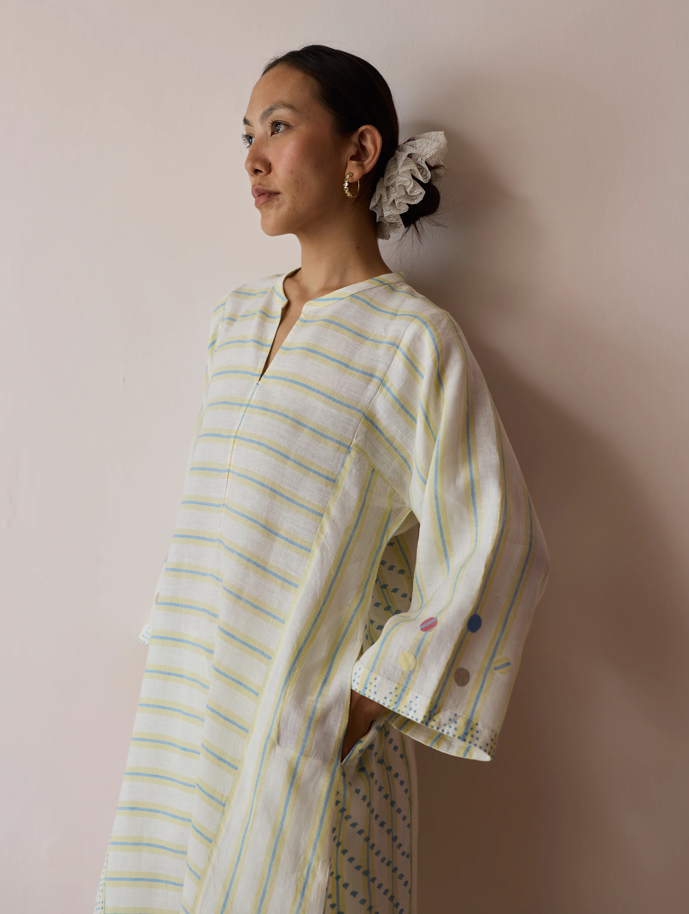 Parvee Block-Printed Linen Kurta Set - Ivory - Image 5