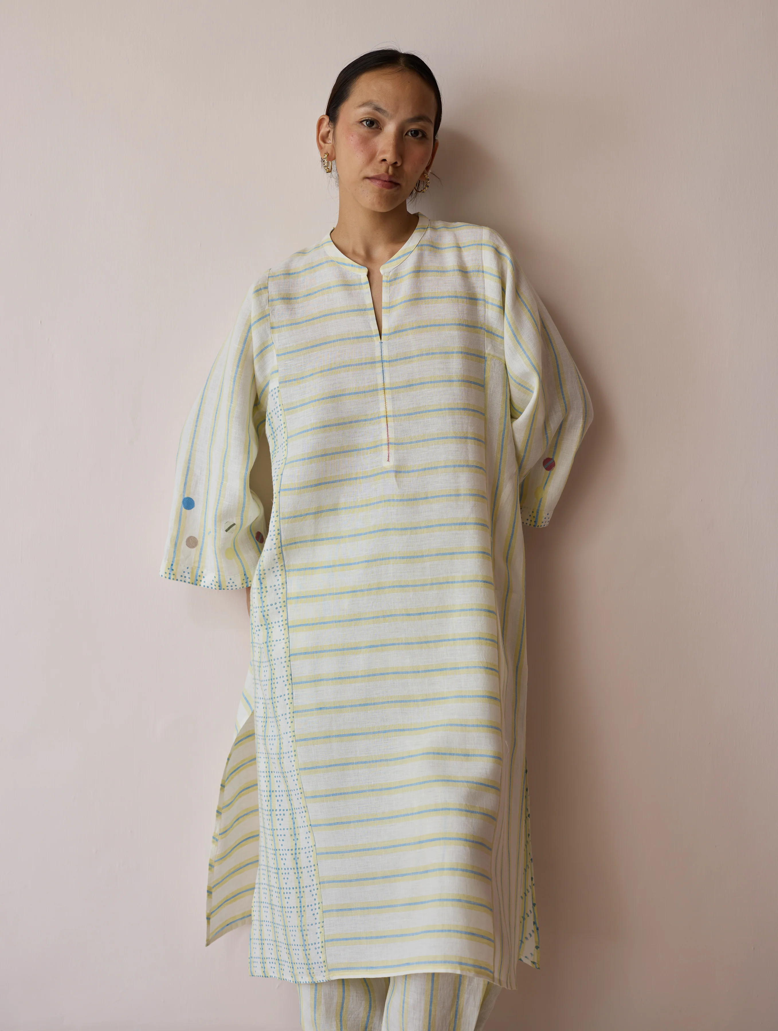 Parvee Block-Printed Linen Kurta Set - Ivory - Image 8