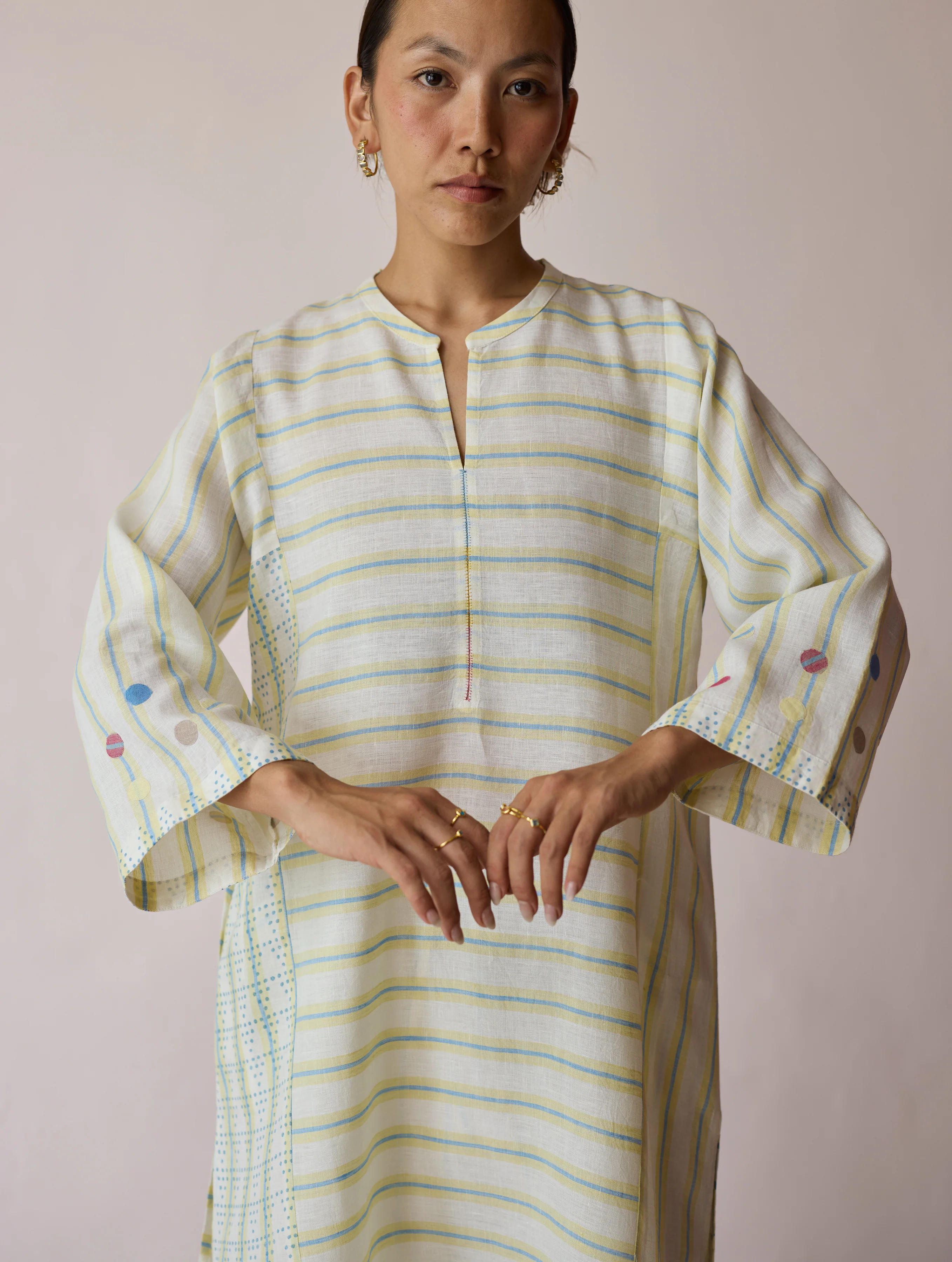 Parvee Block-Printed Linen Kurta Set - Ivory - Image 9