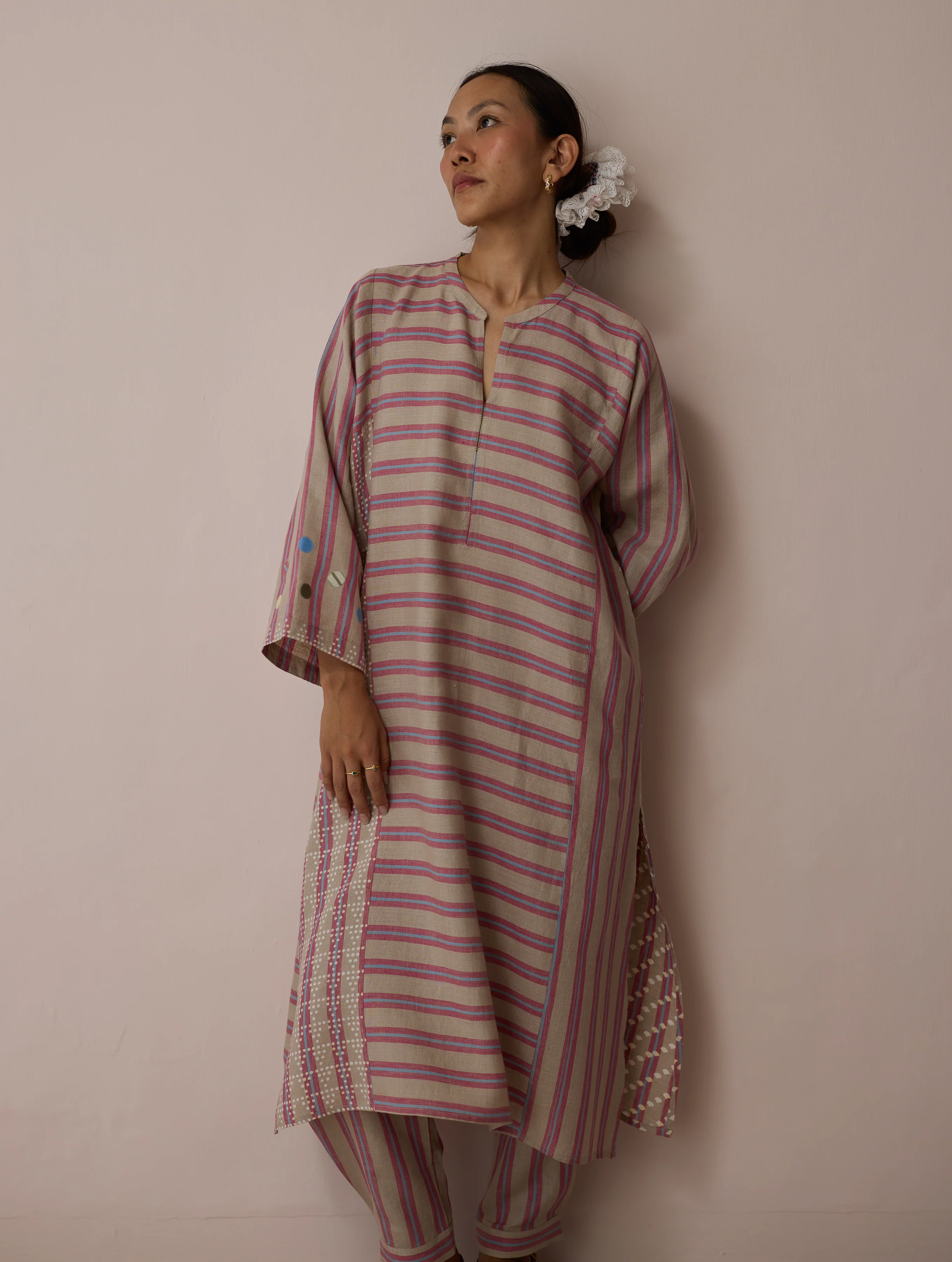 Parvee Block-Printed Linen Kurta Set - Natural - Image 2