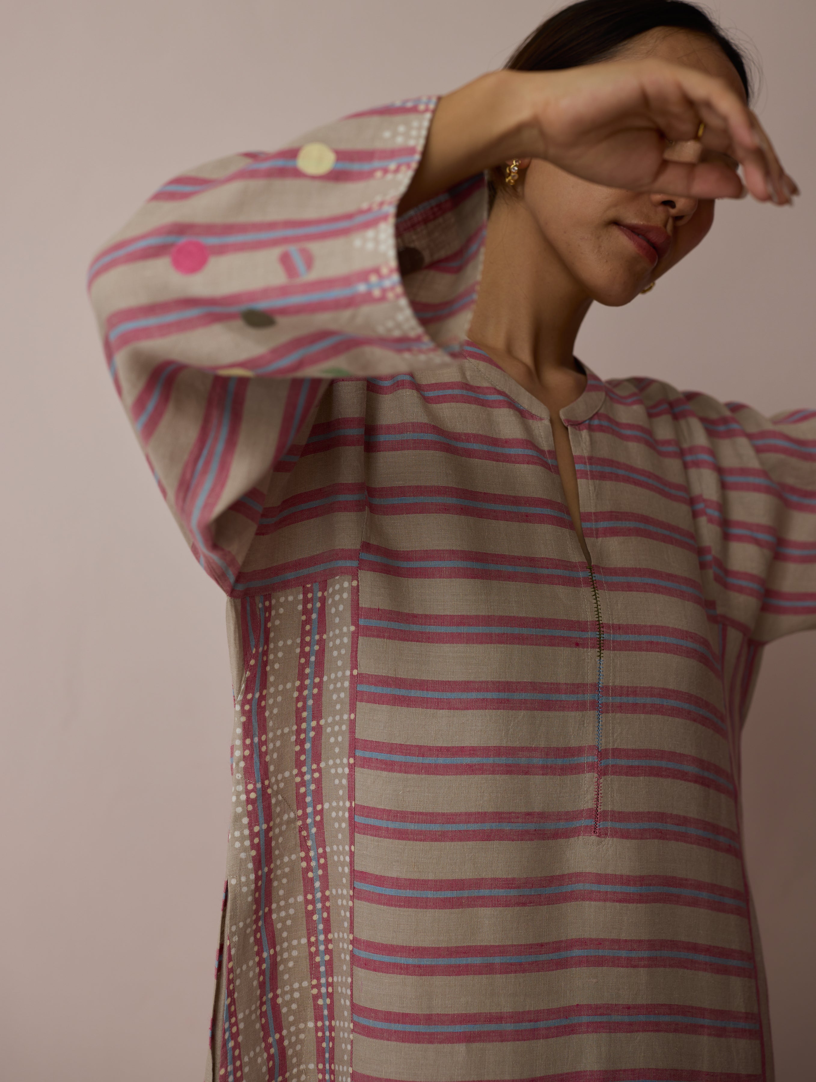 Parvee Block-Printed Linen Kurta Set - Natural - Image 3