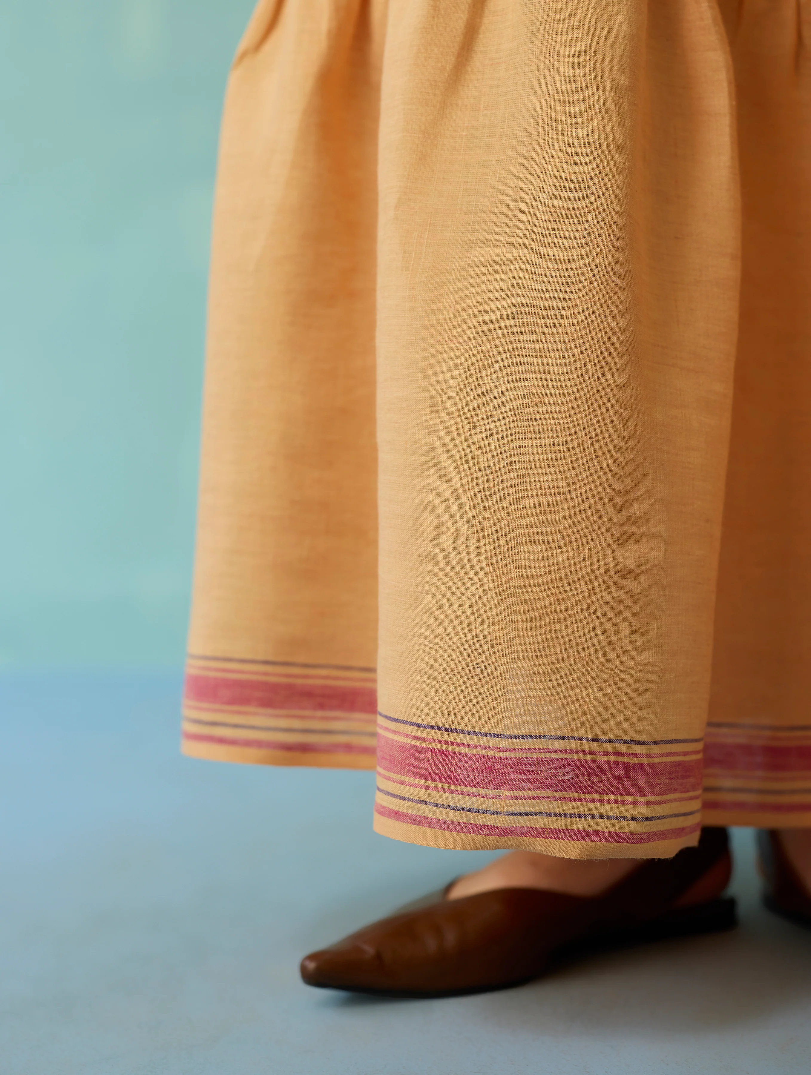 Pera Border Linen Tiered Dress - Apricot - Image 9
