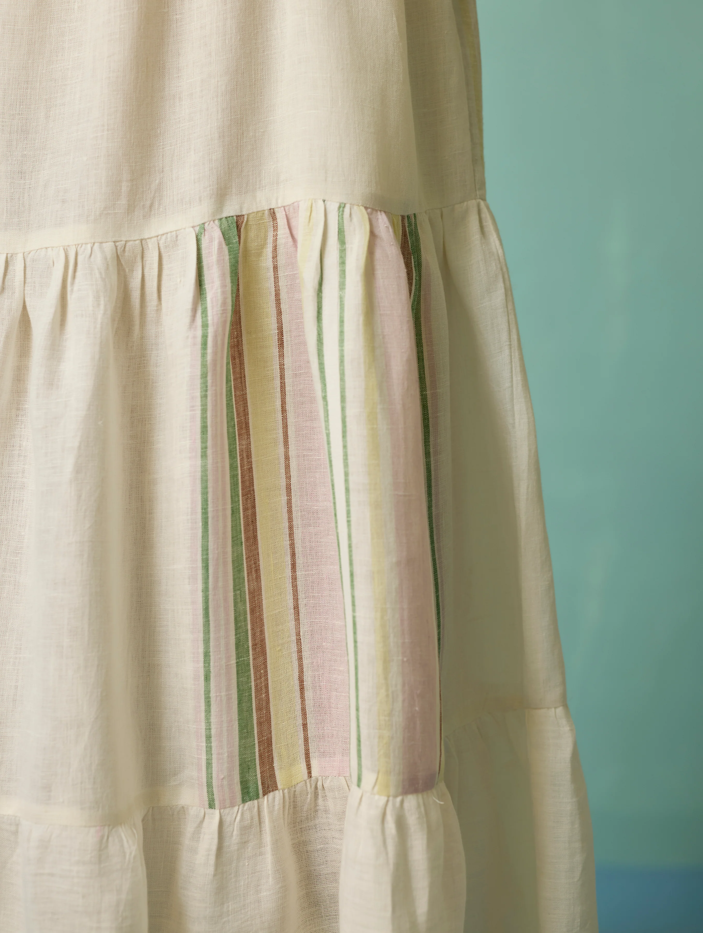 Pera Border Linen Tiered Dress - Ivory - Image 5