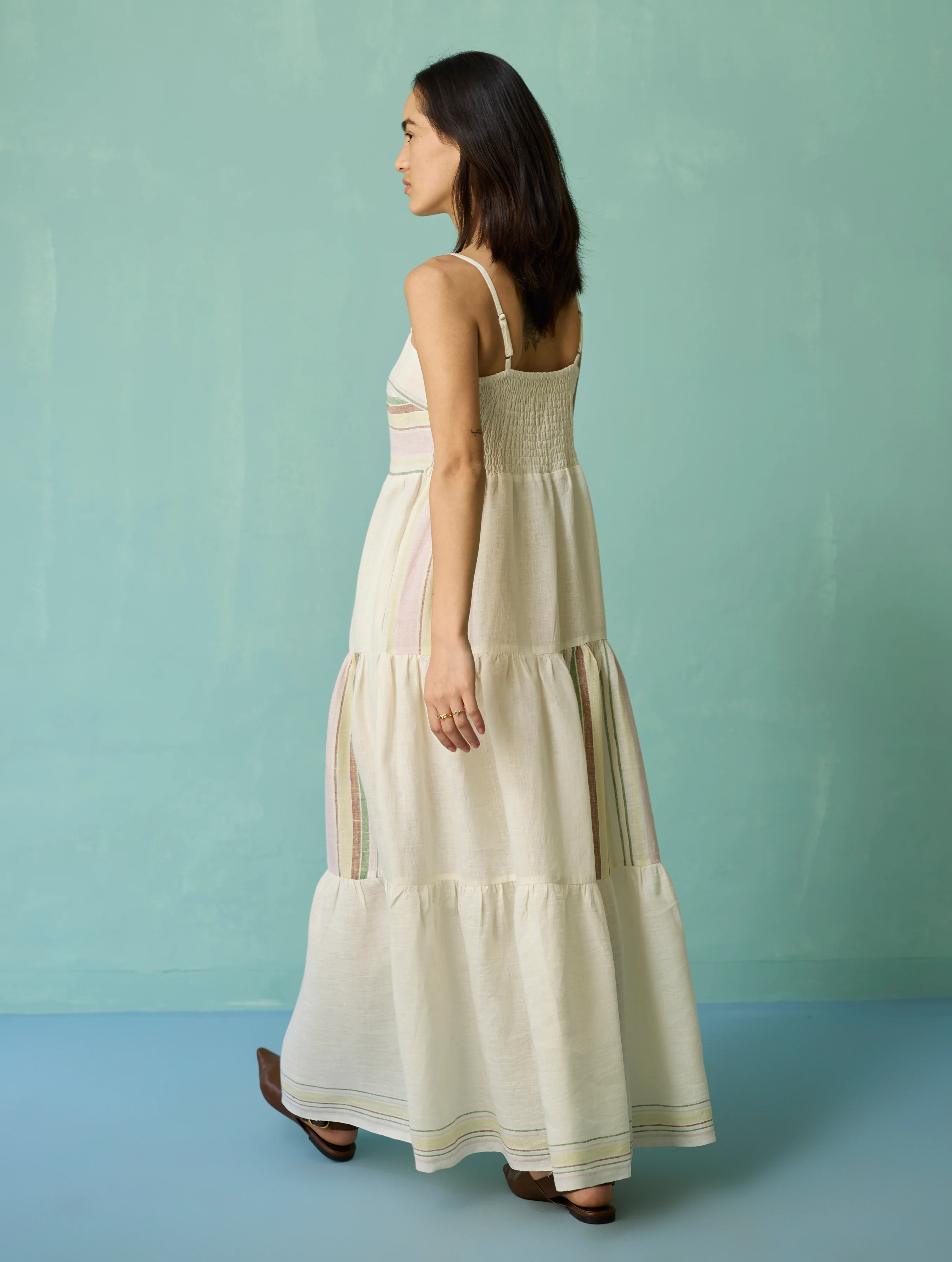 Pera Border Linen Tiered Dress - Ivory - Image 8