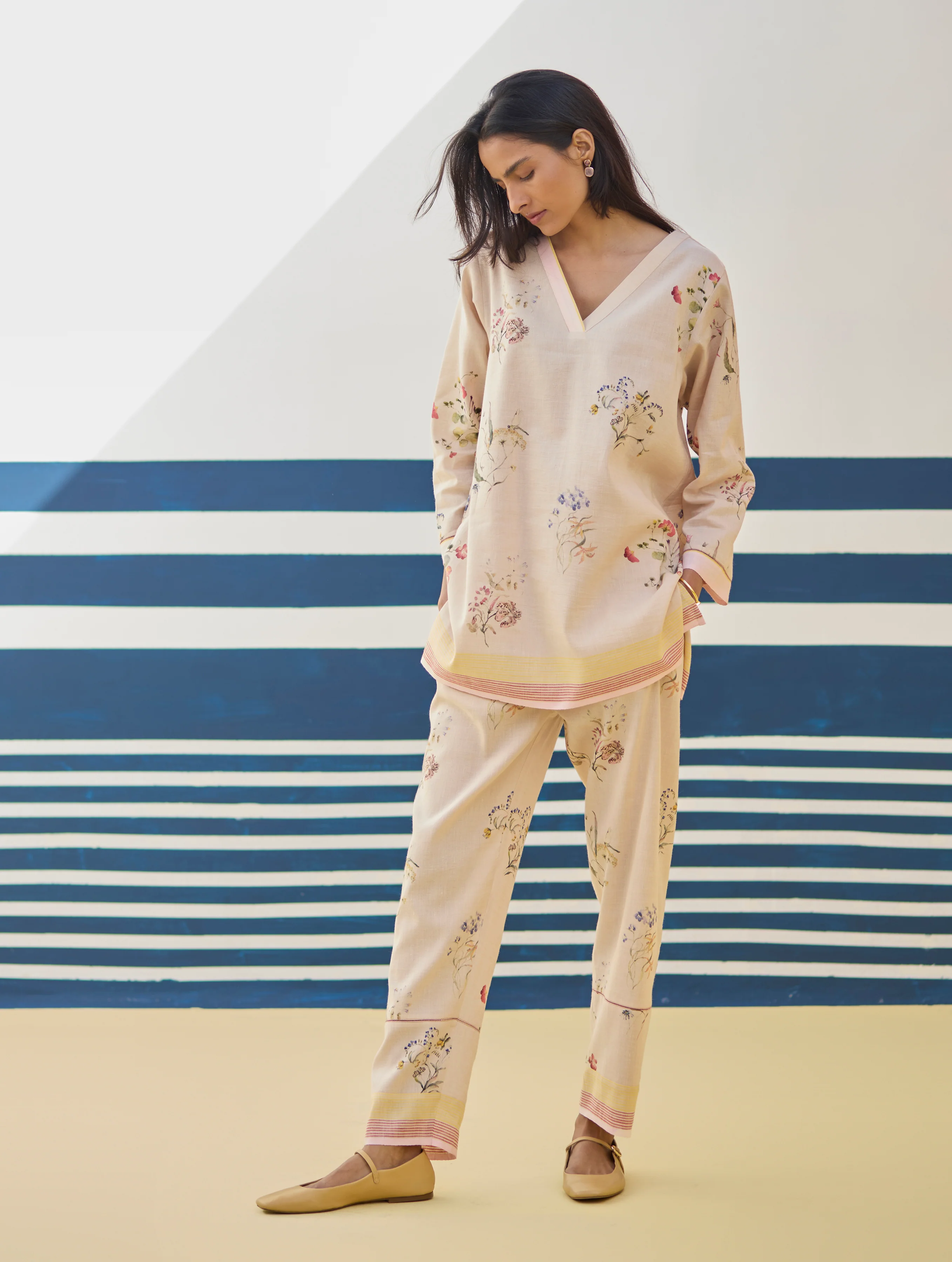 Raha Watercolour Floral Kurta - Sand - Image 6