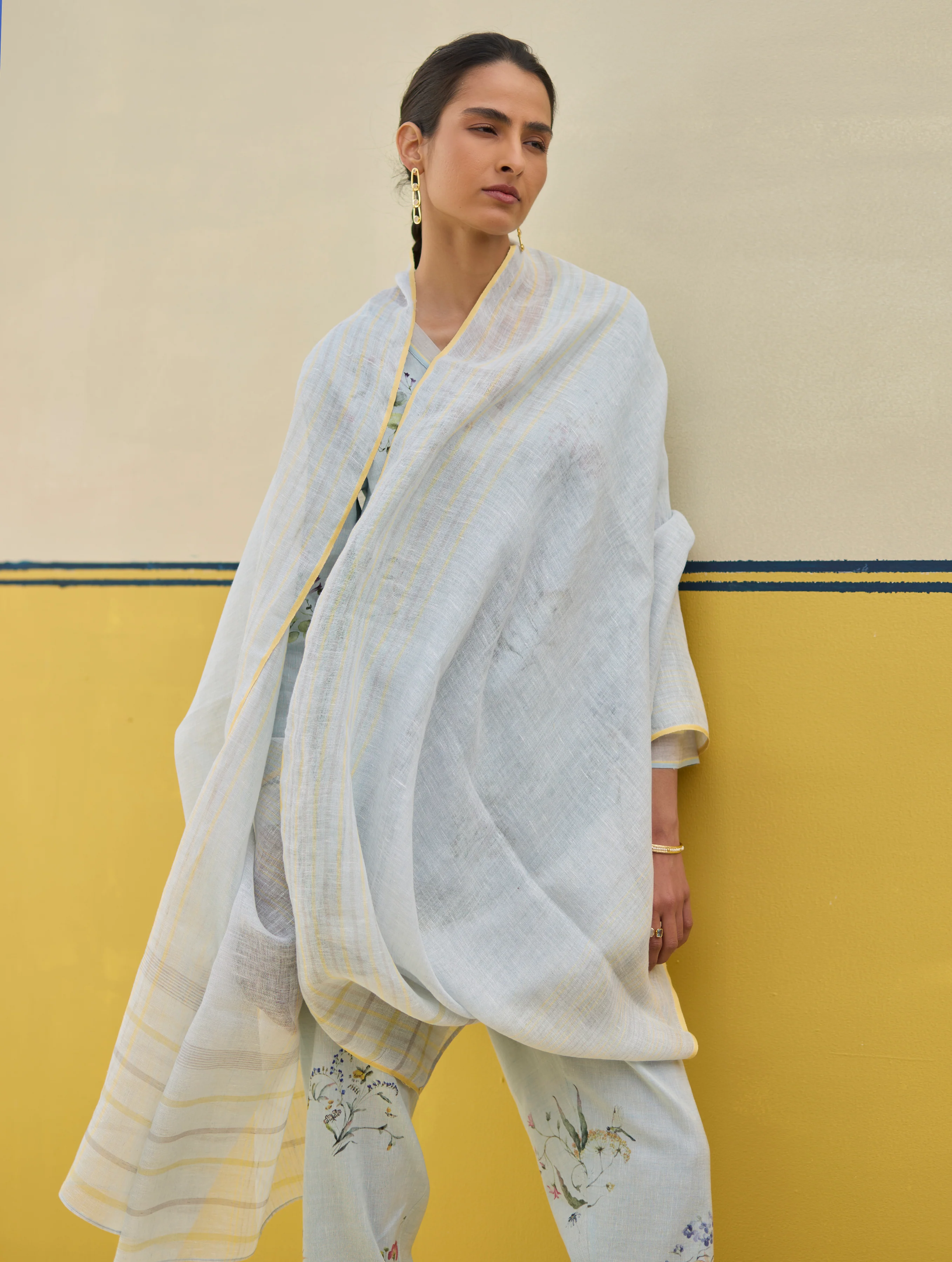 Raha Watercolour Floral Kurta Set - Sky - Image 6