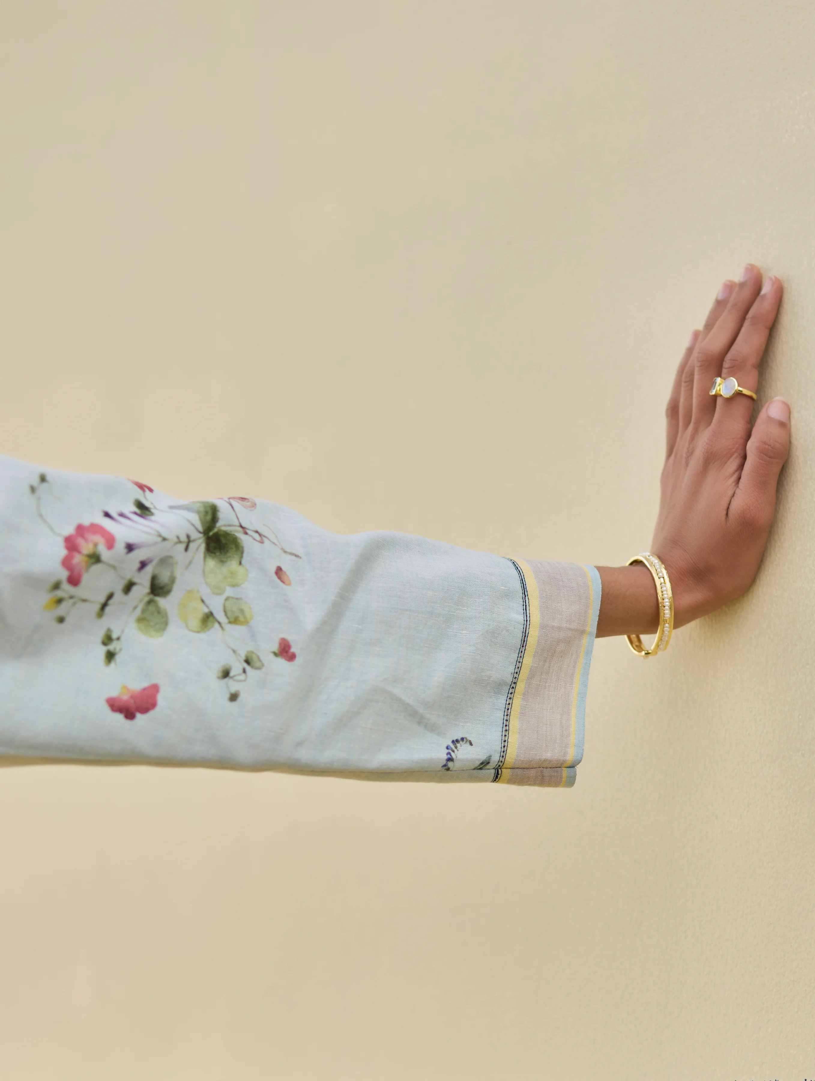 Raha Watercolour Floral Kurta - Sky - Image 4