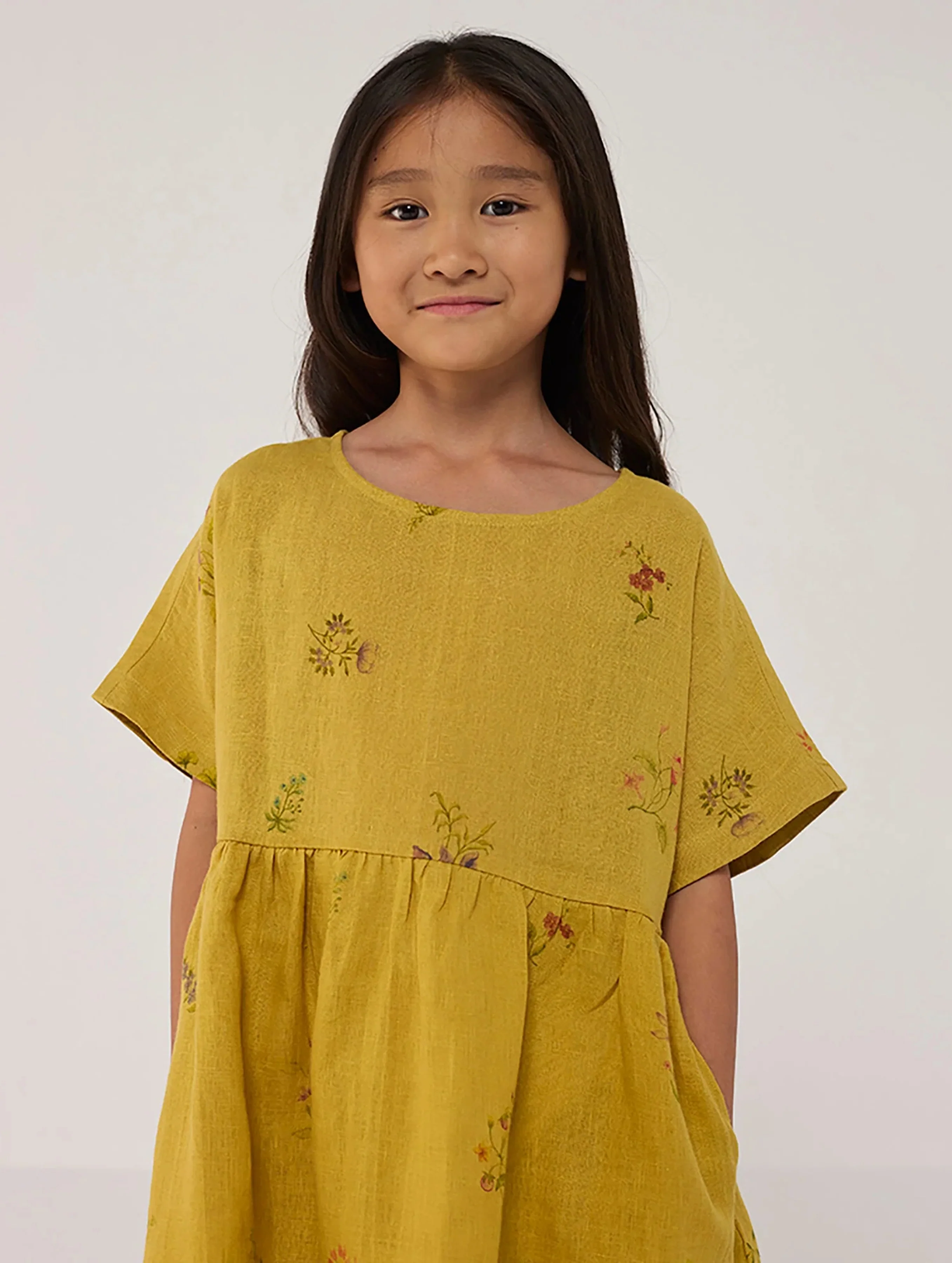 Rasa Floral Printed Linen Dress - Ochre - Image 2