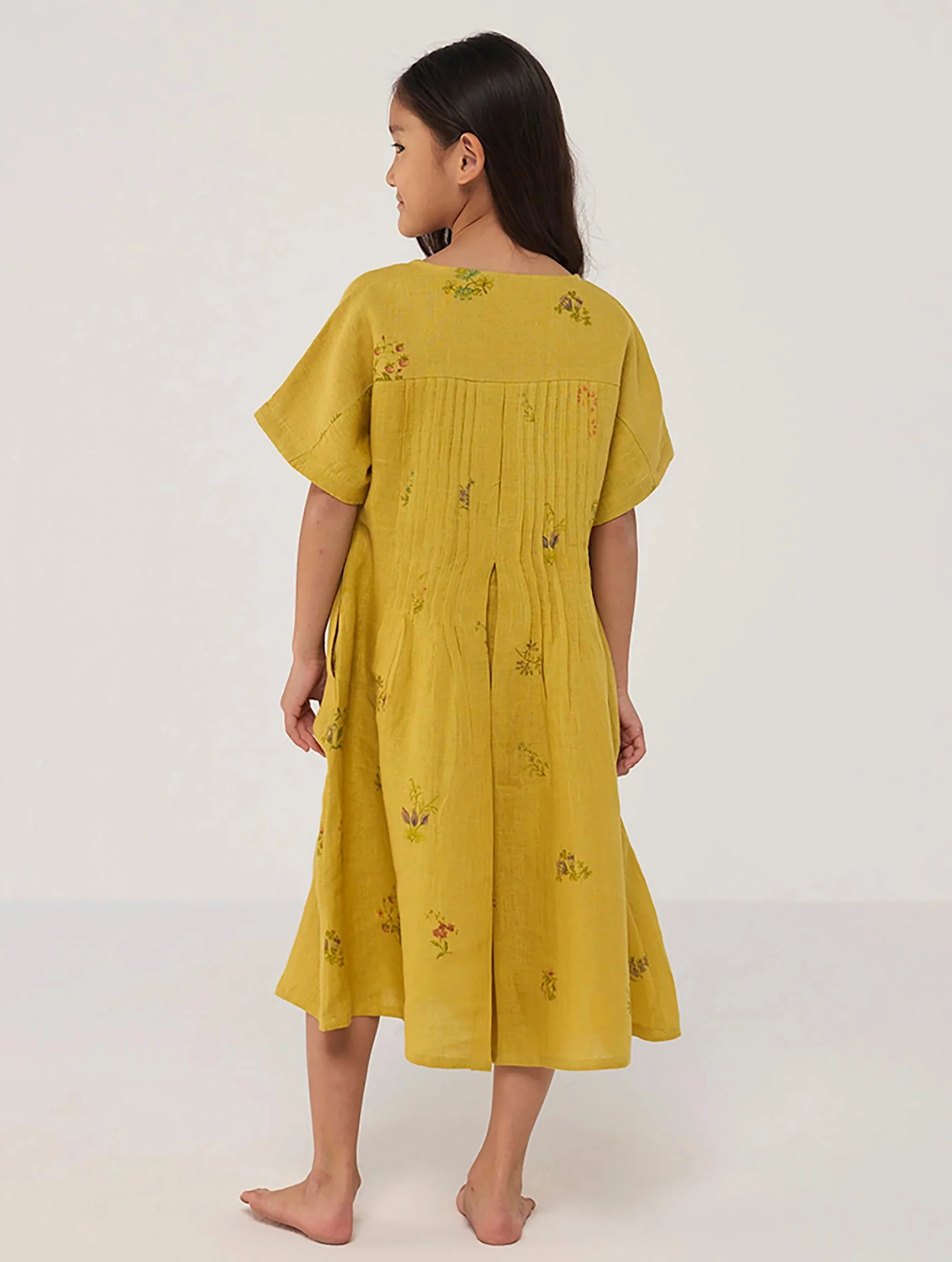 Rasa Floral Printed Linen Dress - Ochre - Image 3