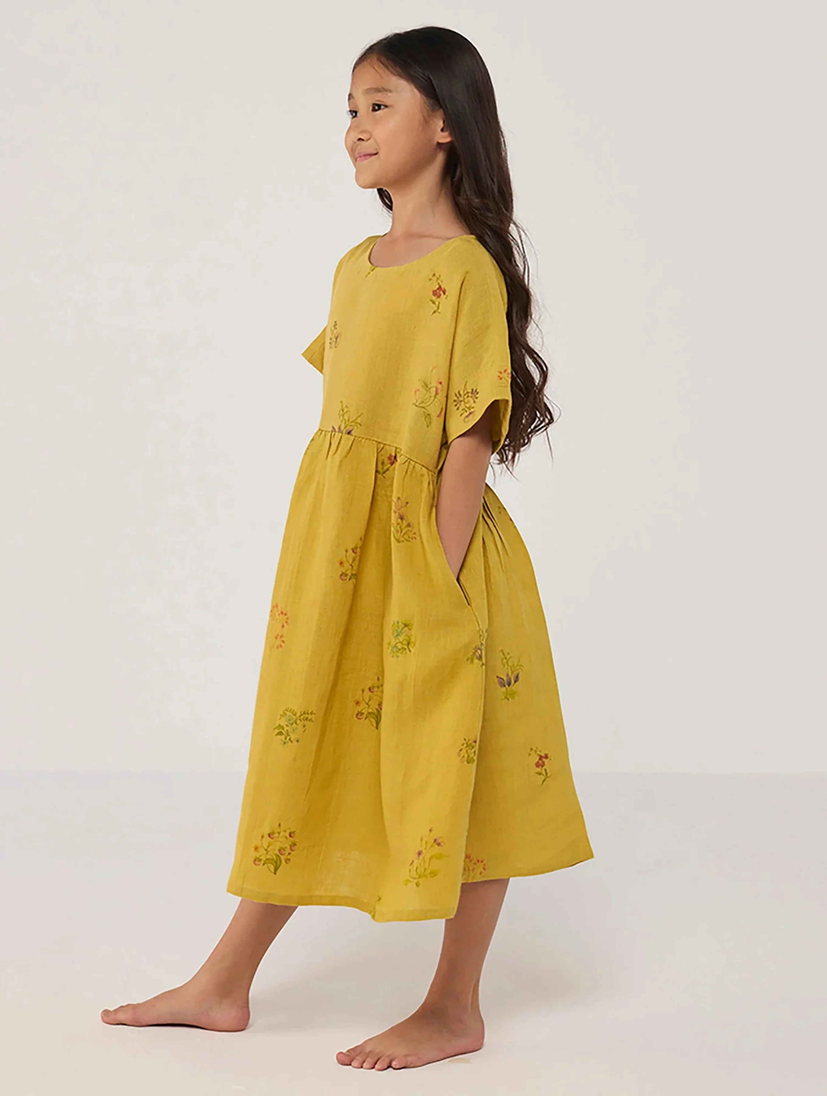 Rasa Floral Printed Linen Dress - Ochre - Image 4