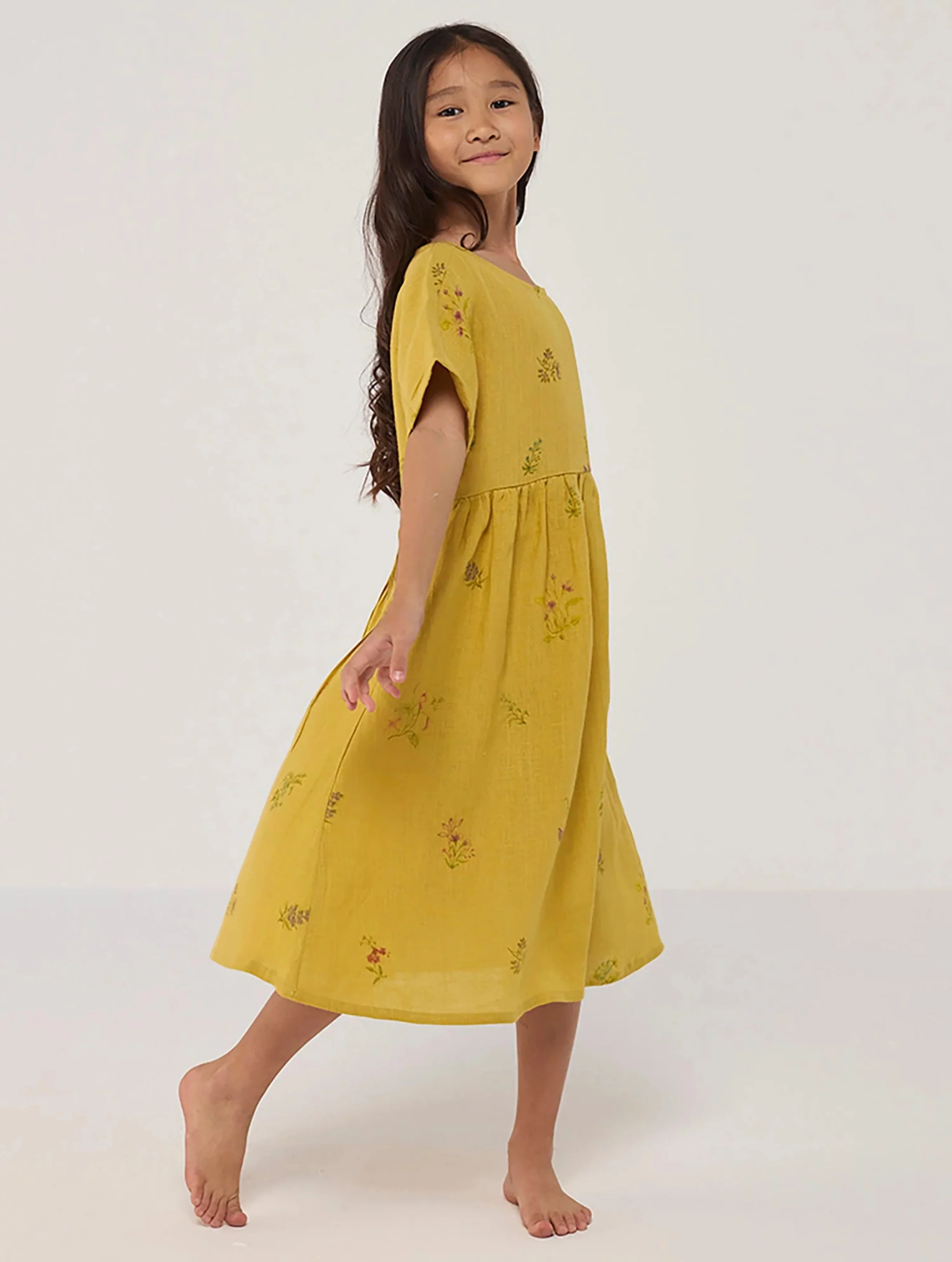 Rasa Floral Printed Linen Dress - Ochre - Image 6