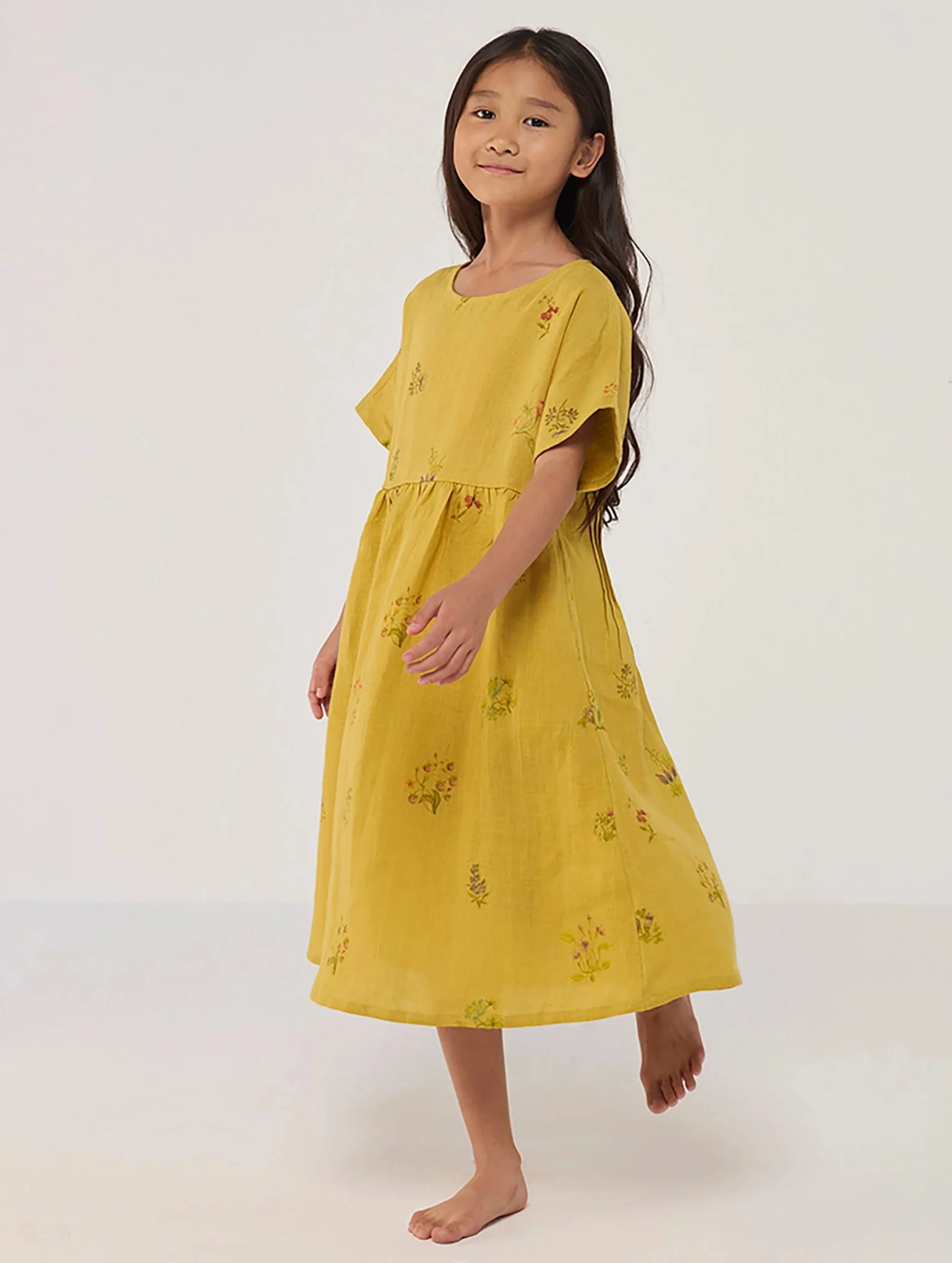 Rasa Floral Printed Linen Dress - Ochre - Image 7