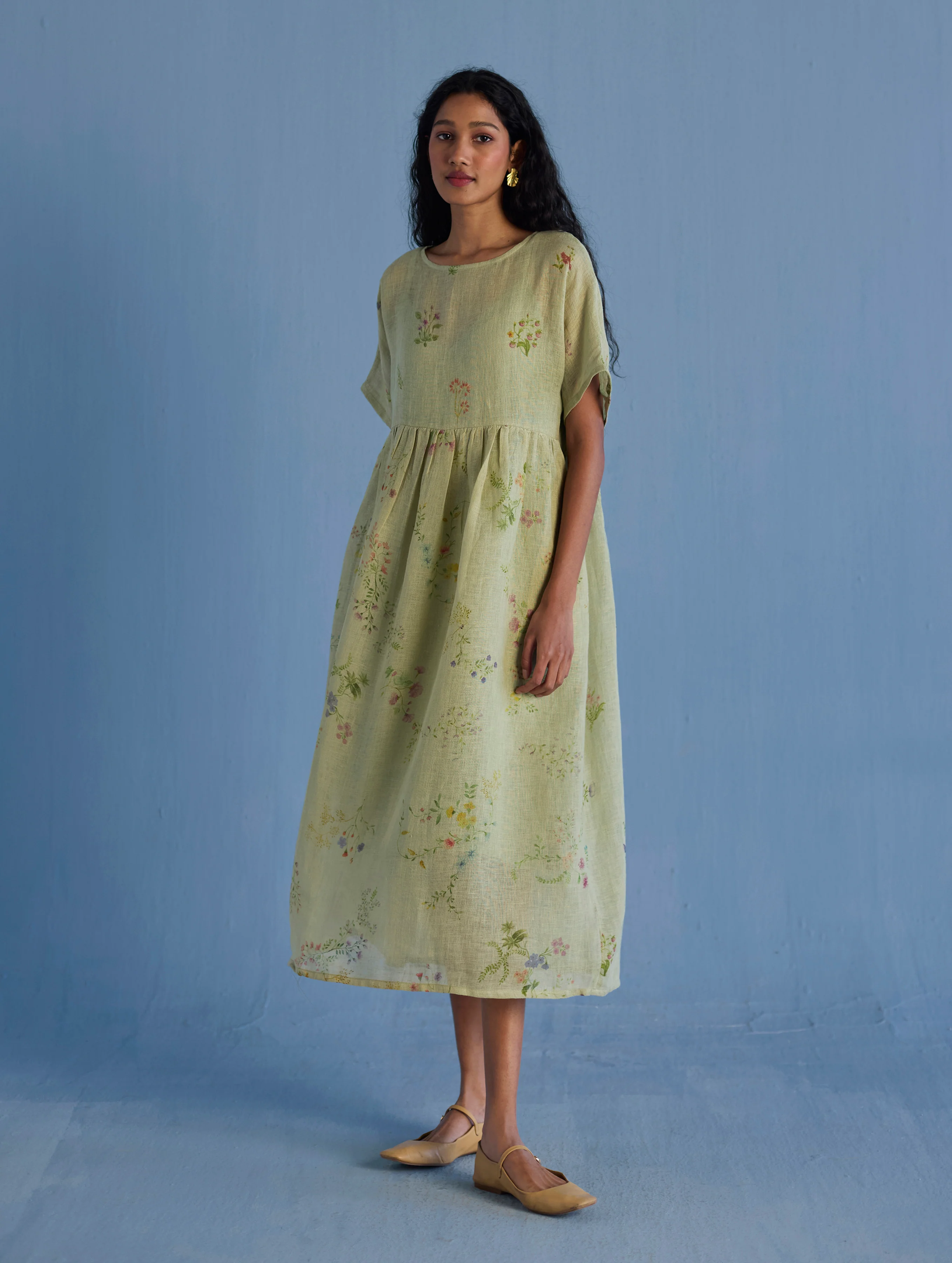 Rasa Floral Printed Sheer Linen Dress - Mint - Image 6