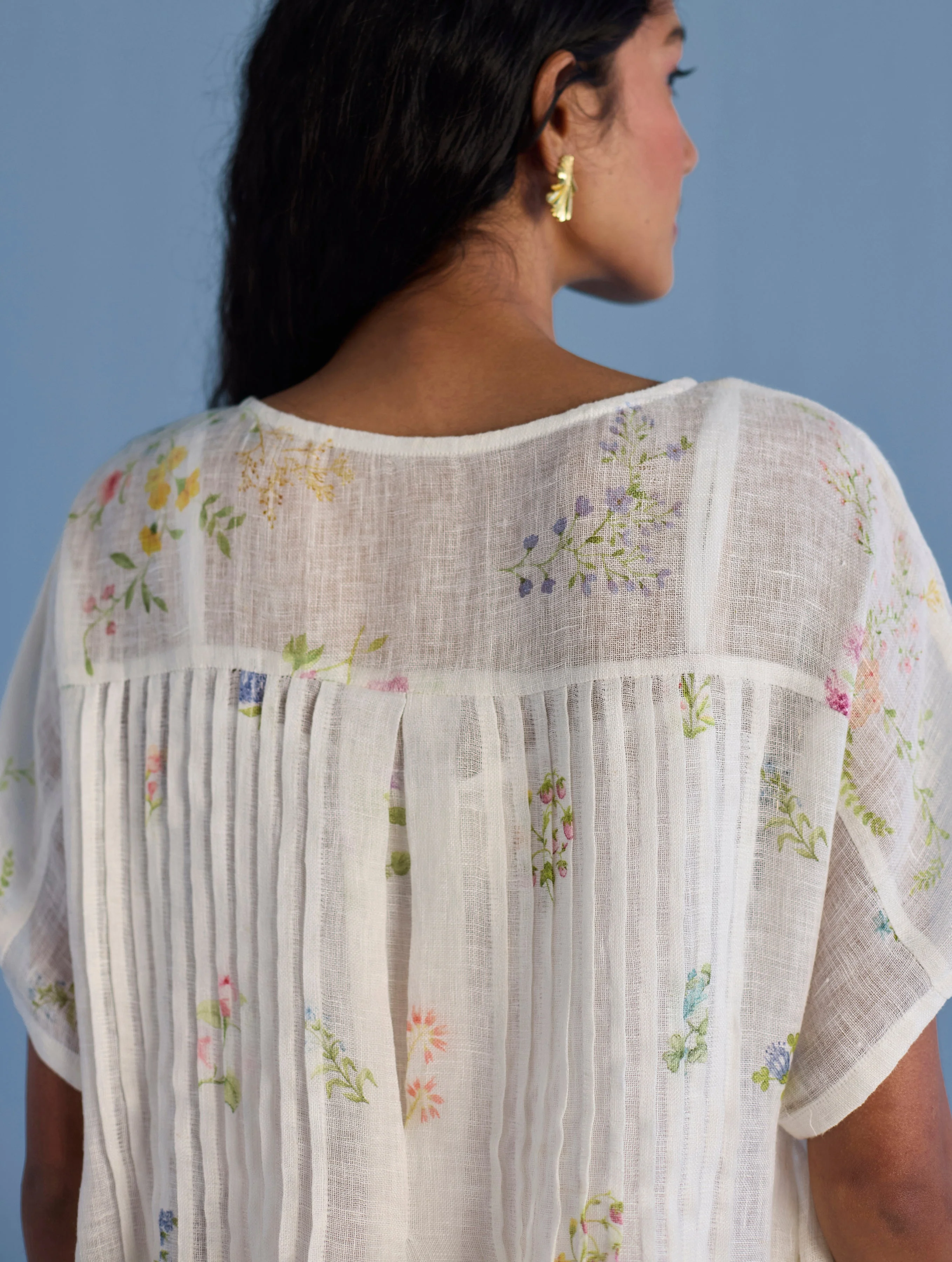 Rasa Floral Printed Sheer Linen Dress - White - Image 2