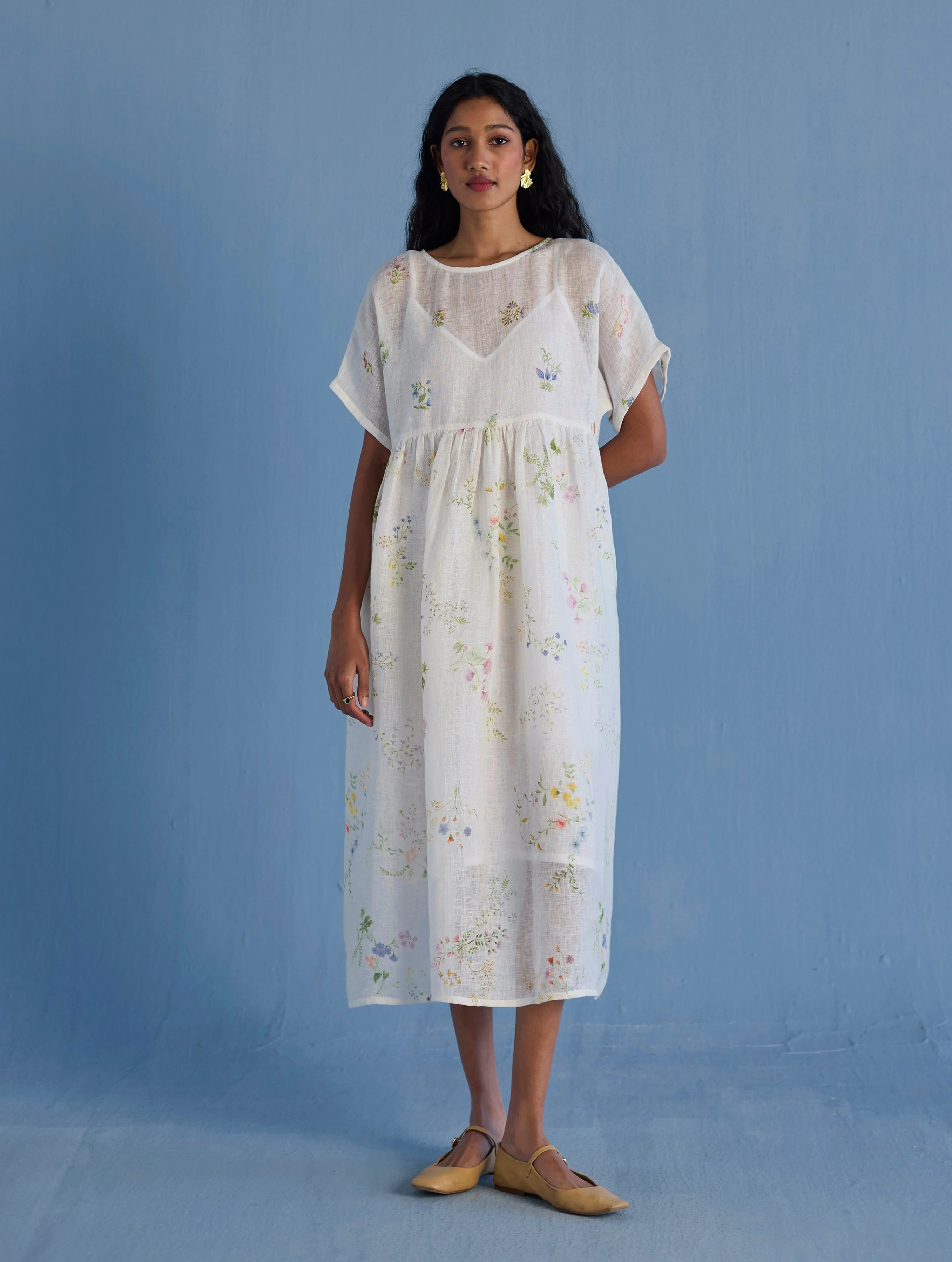 Rasa Floral Printed Sheer Linen Dress - White - Image 3