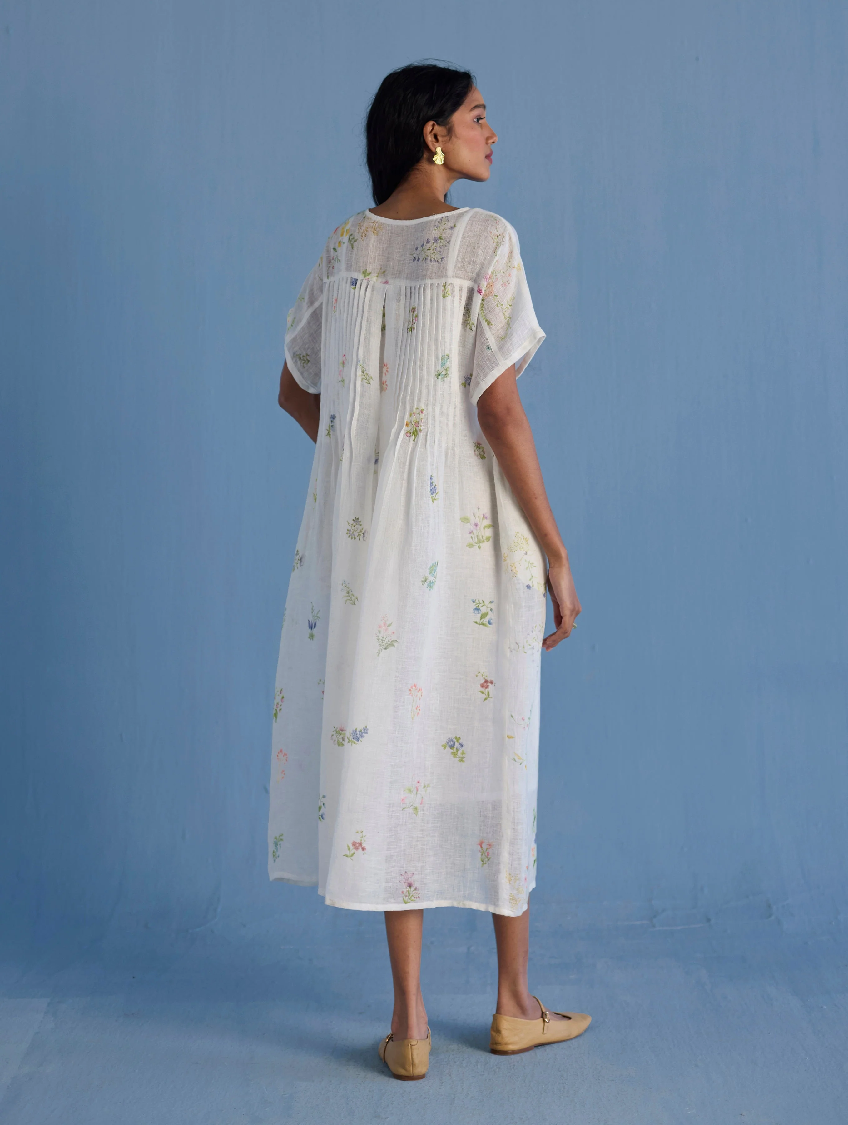 Rasa Floral Printed Sheer Linen Dress - White - Image 4
