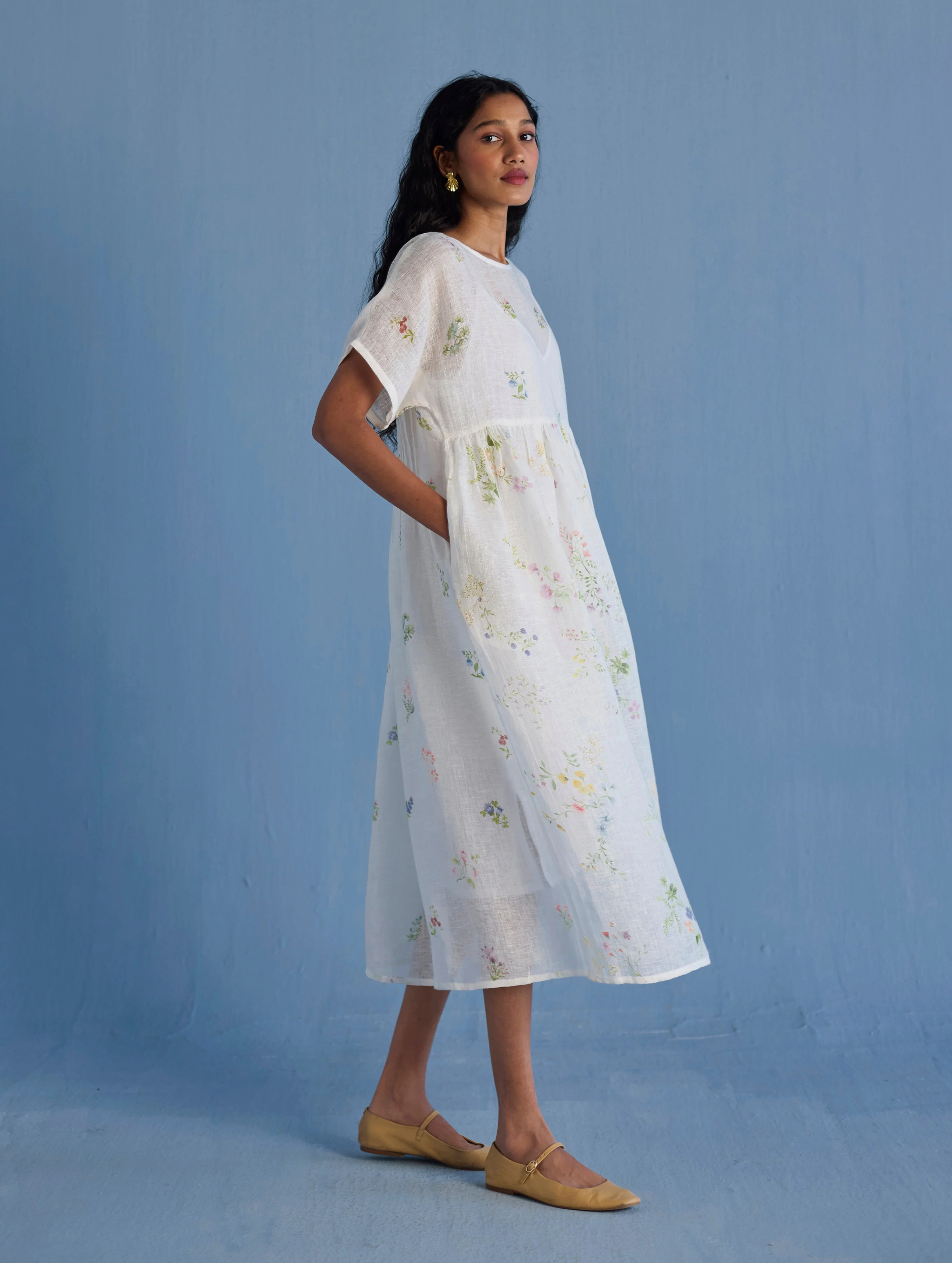 Rasa Floral Printed Sheer Linen Dress - White - Image 5