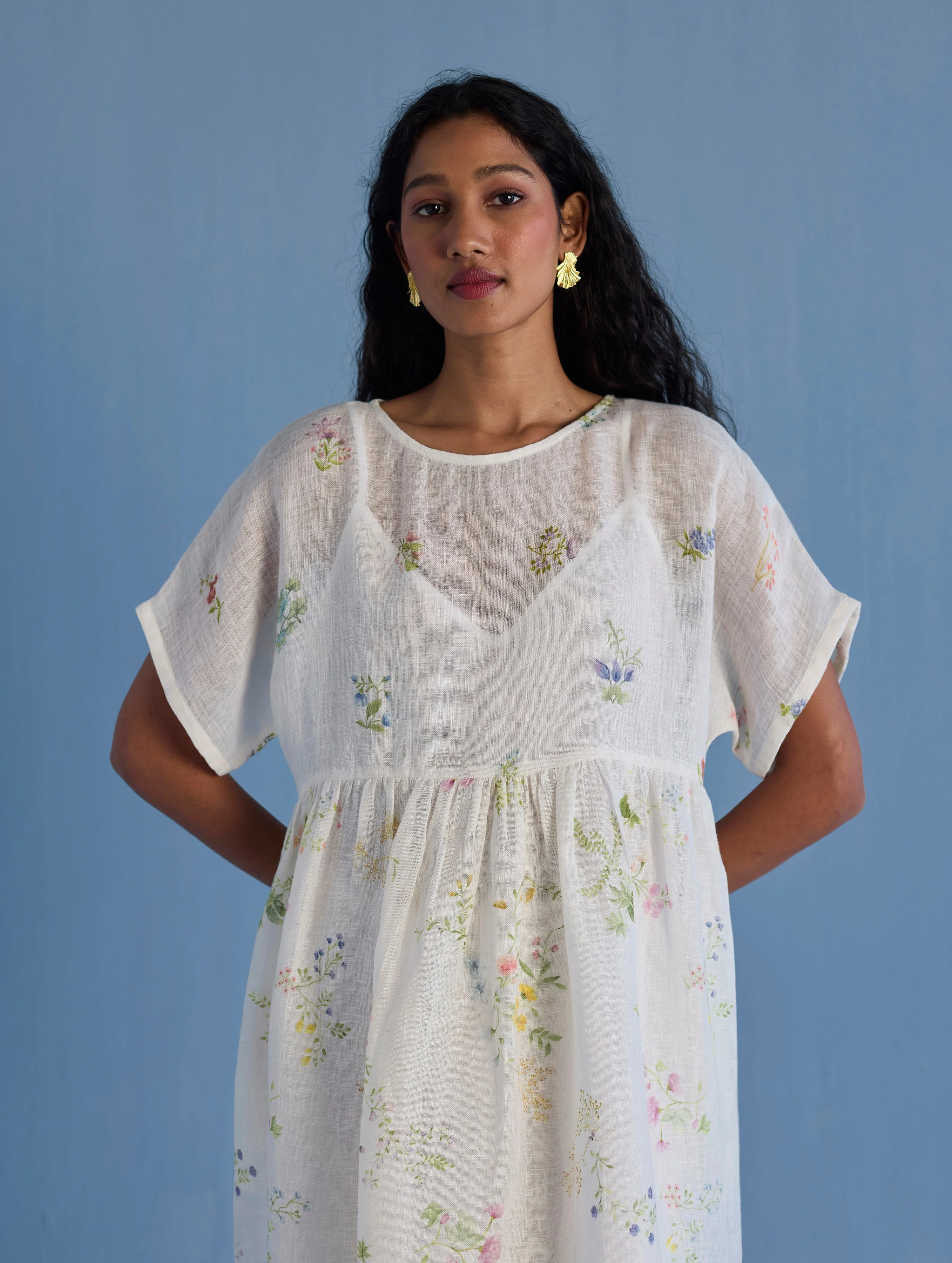 Rasa Floral Printed Sheer Linen Dress - White - Image 6